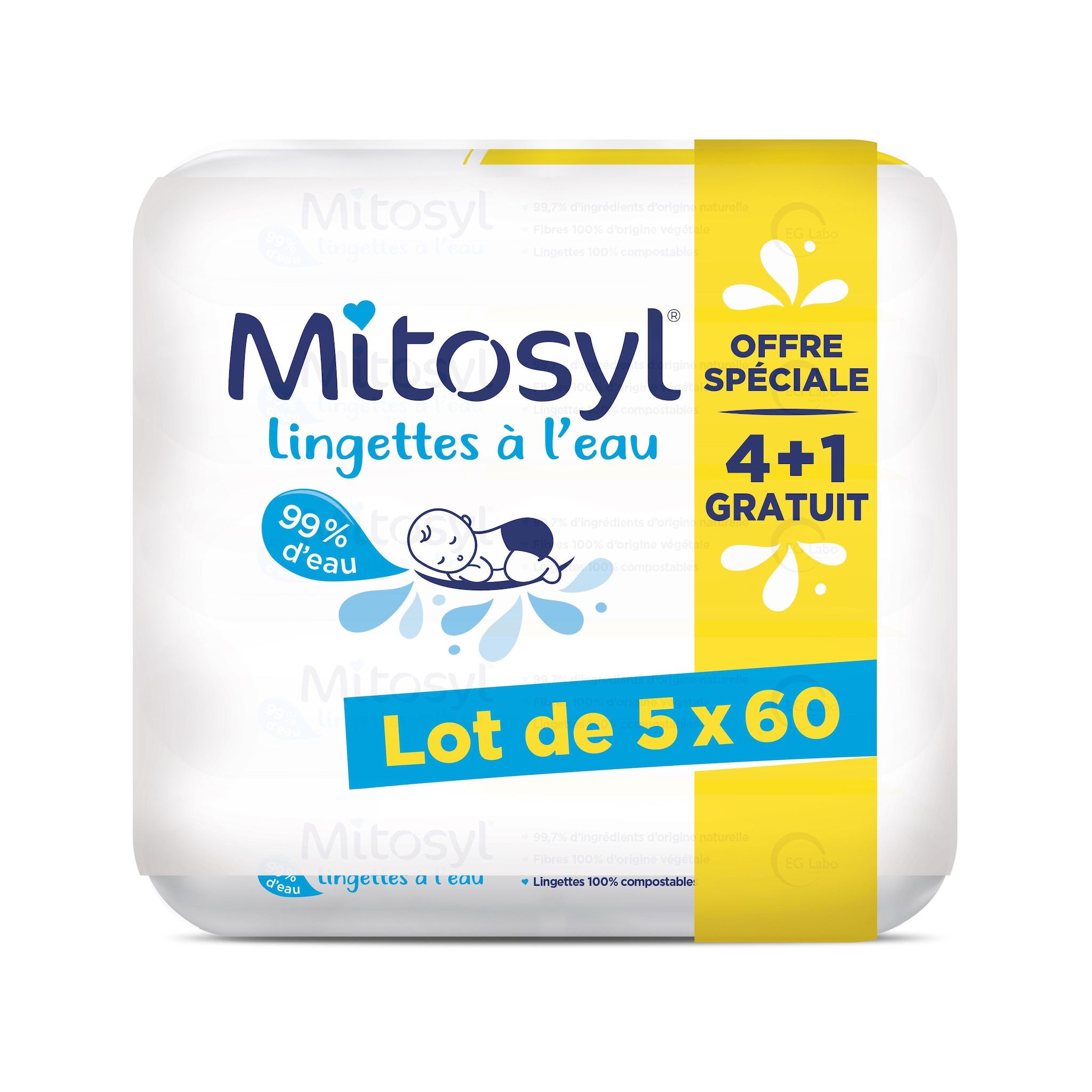 MITOSYL Lingettes à l'eau 5x60 lingettes