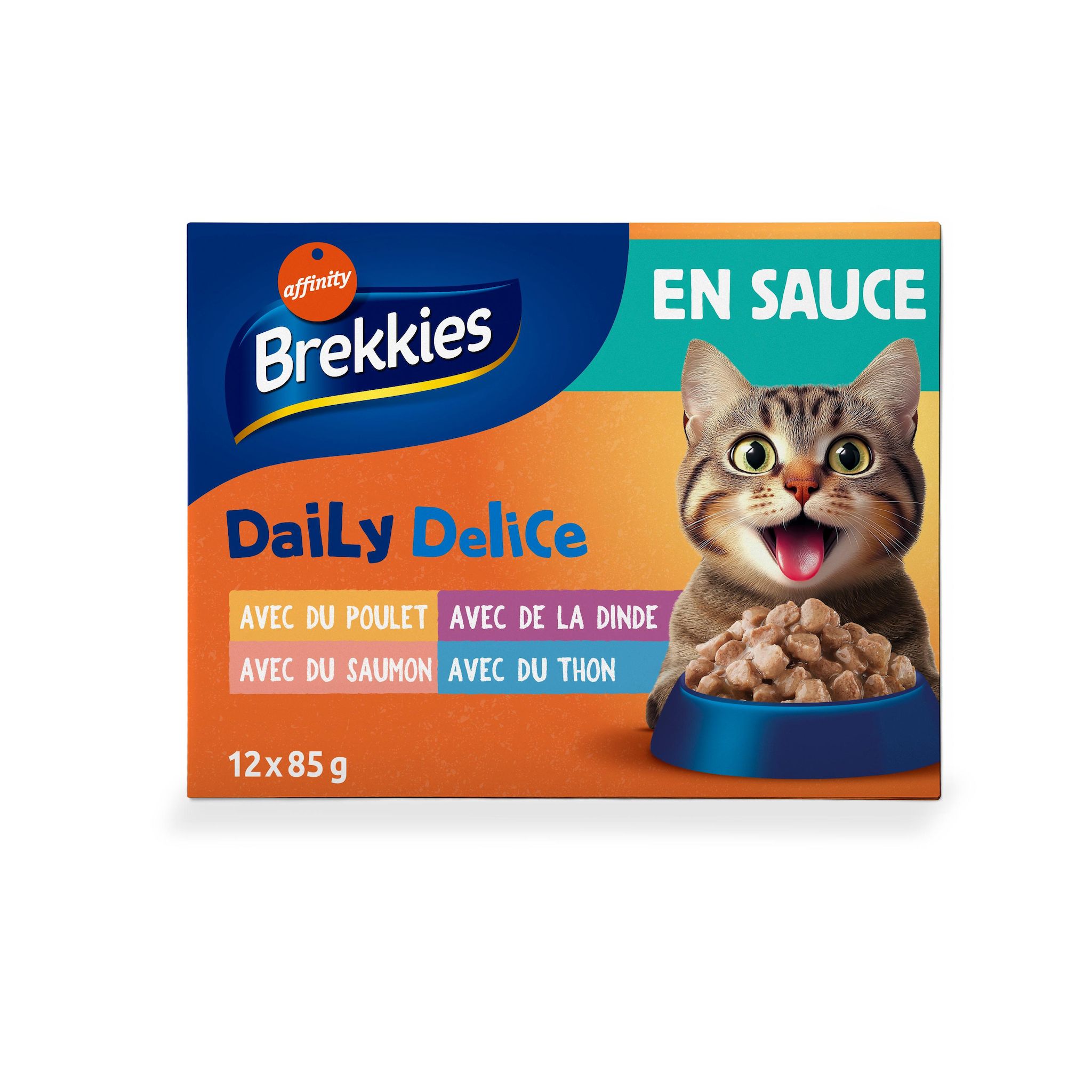 BREKKIES Daily Delice Sachets repas en sauce volailles et poissons pour chat 12 sachets 12x85g