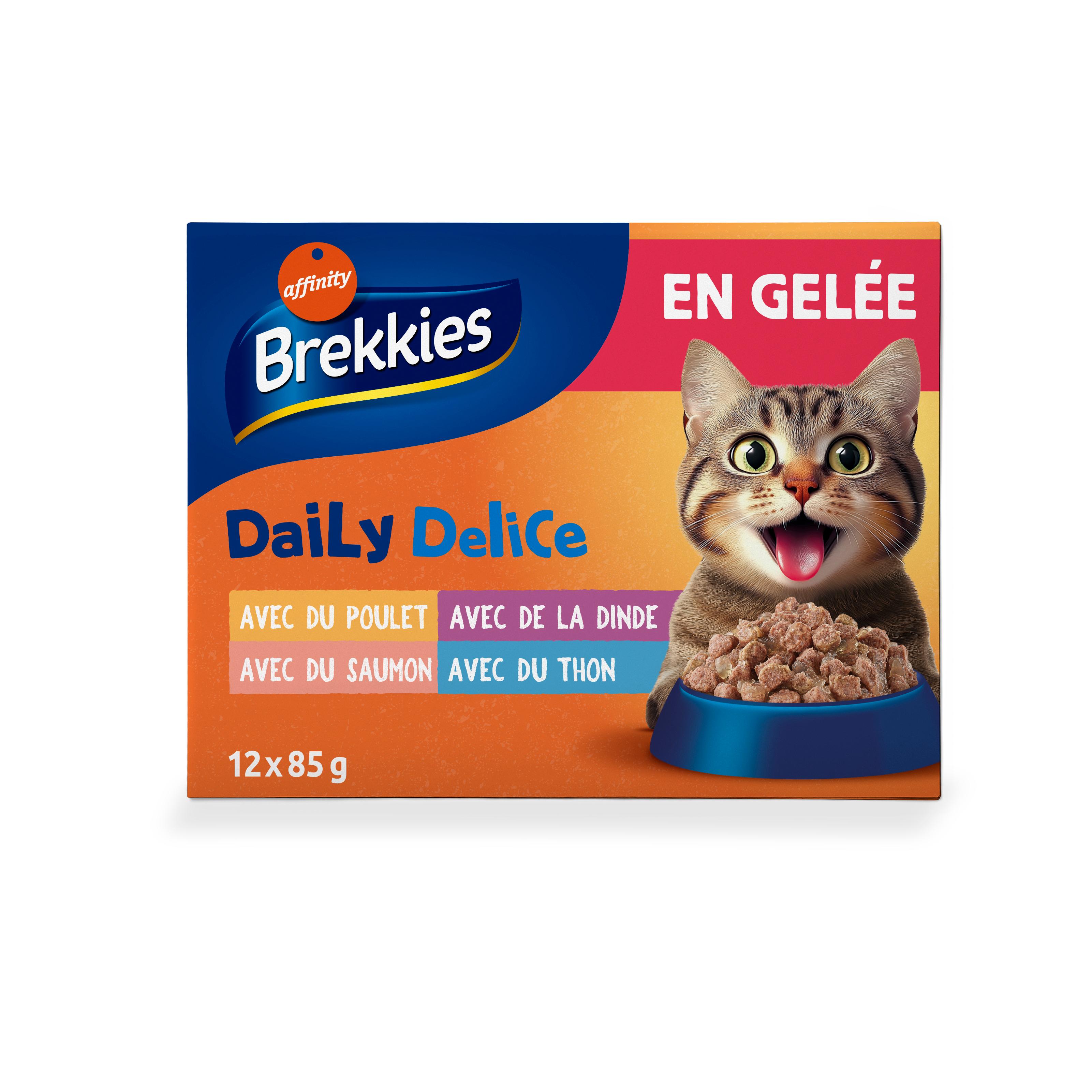 BREKKIES Daily Delice Sachets repas en gelée volailles et poissons pour chat 12 sachets 12x85g