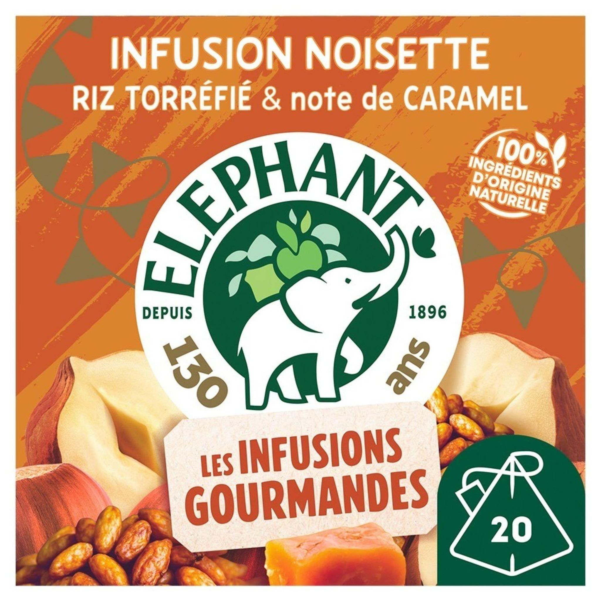 ELEPHANT Infusion de plantes à la noisette riz torréfié caramel 20 sachets 36g
