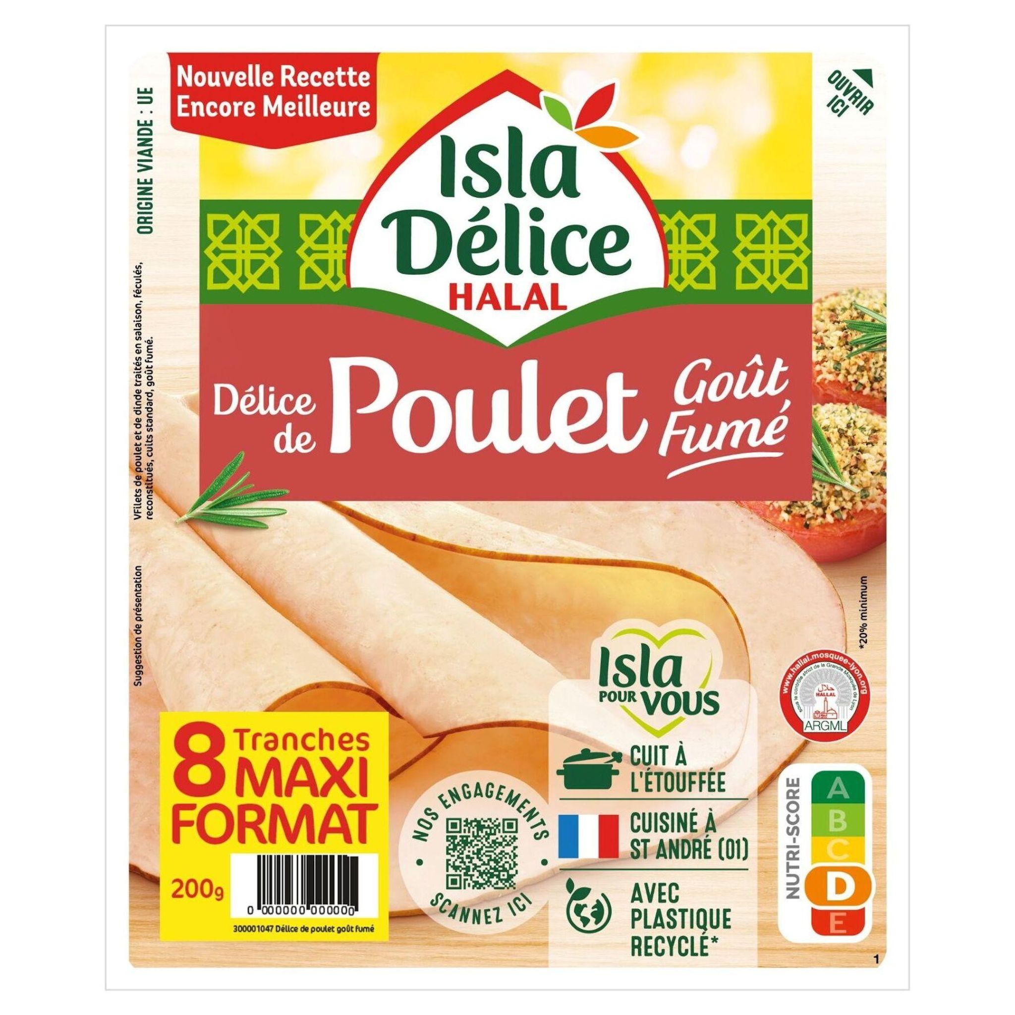 ISLA DELICE Filets de poulet et de dinde cuits halal goût fumé 200g