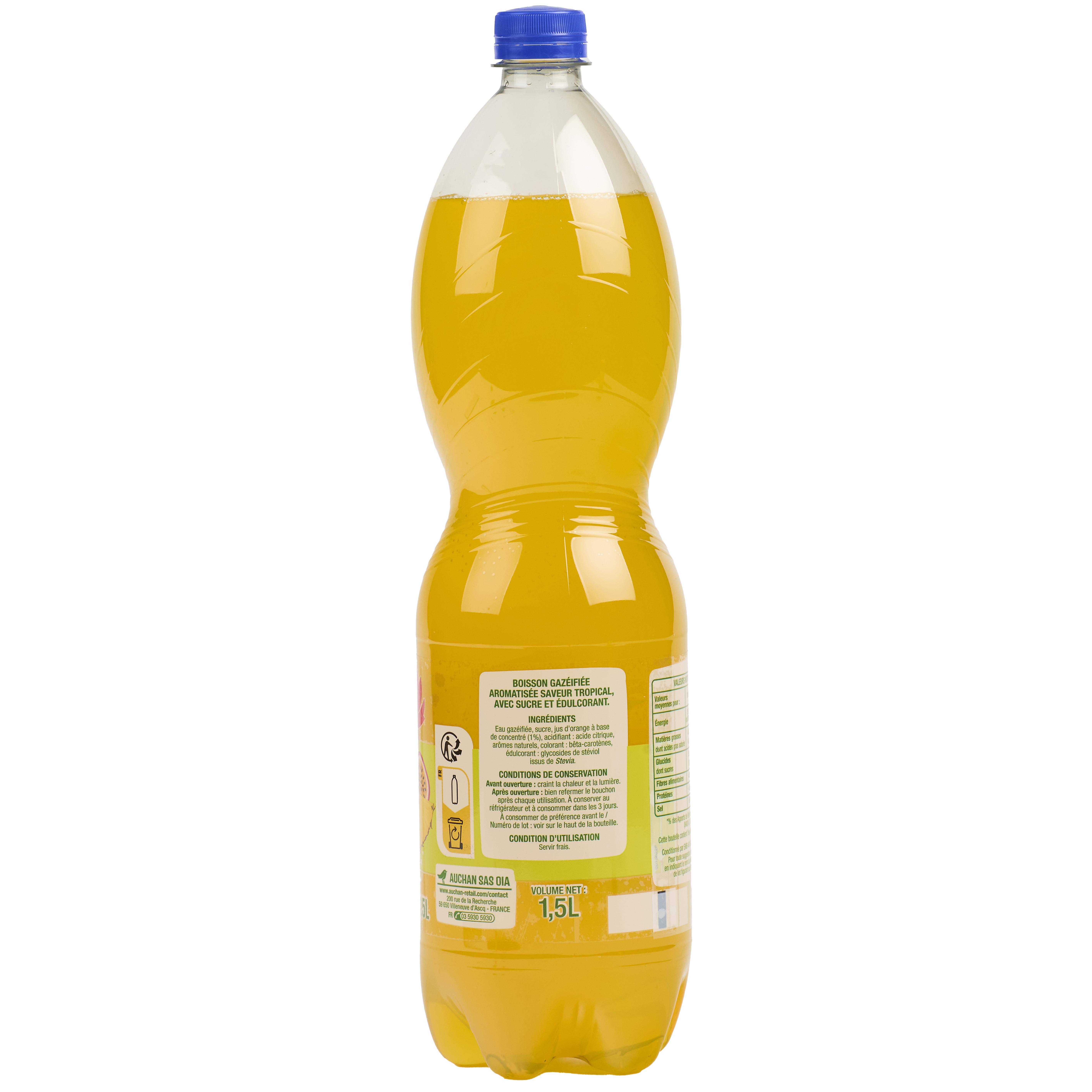 Voir la diapositive 2 : AUCHAN Boisson gazeuse tropicale 1,5l