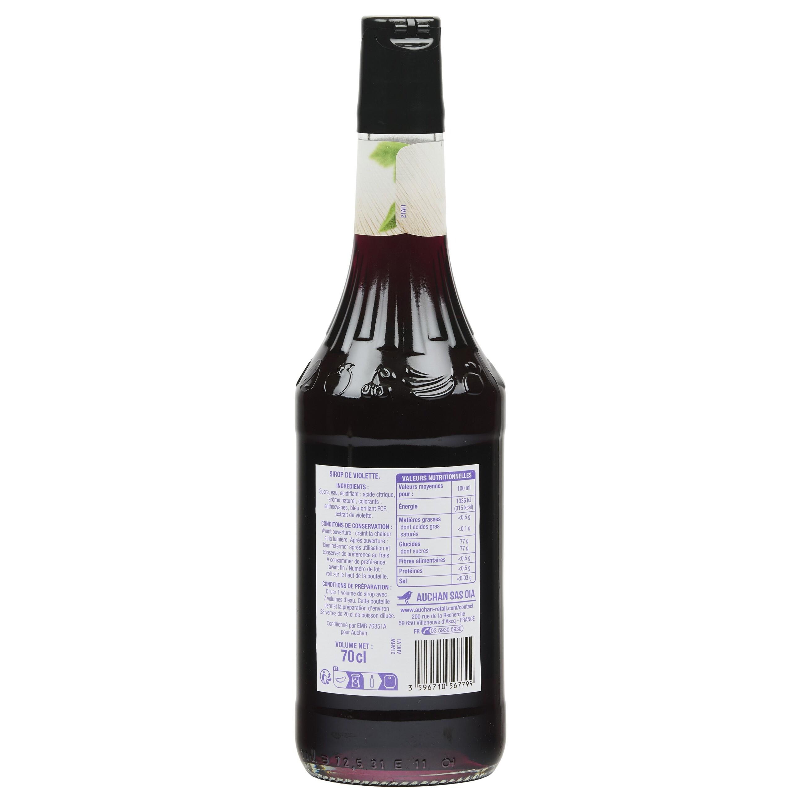 Voir la diapositive 2 : AUCHAN Sirop de violette bouteille verre 70cl
