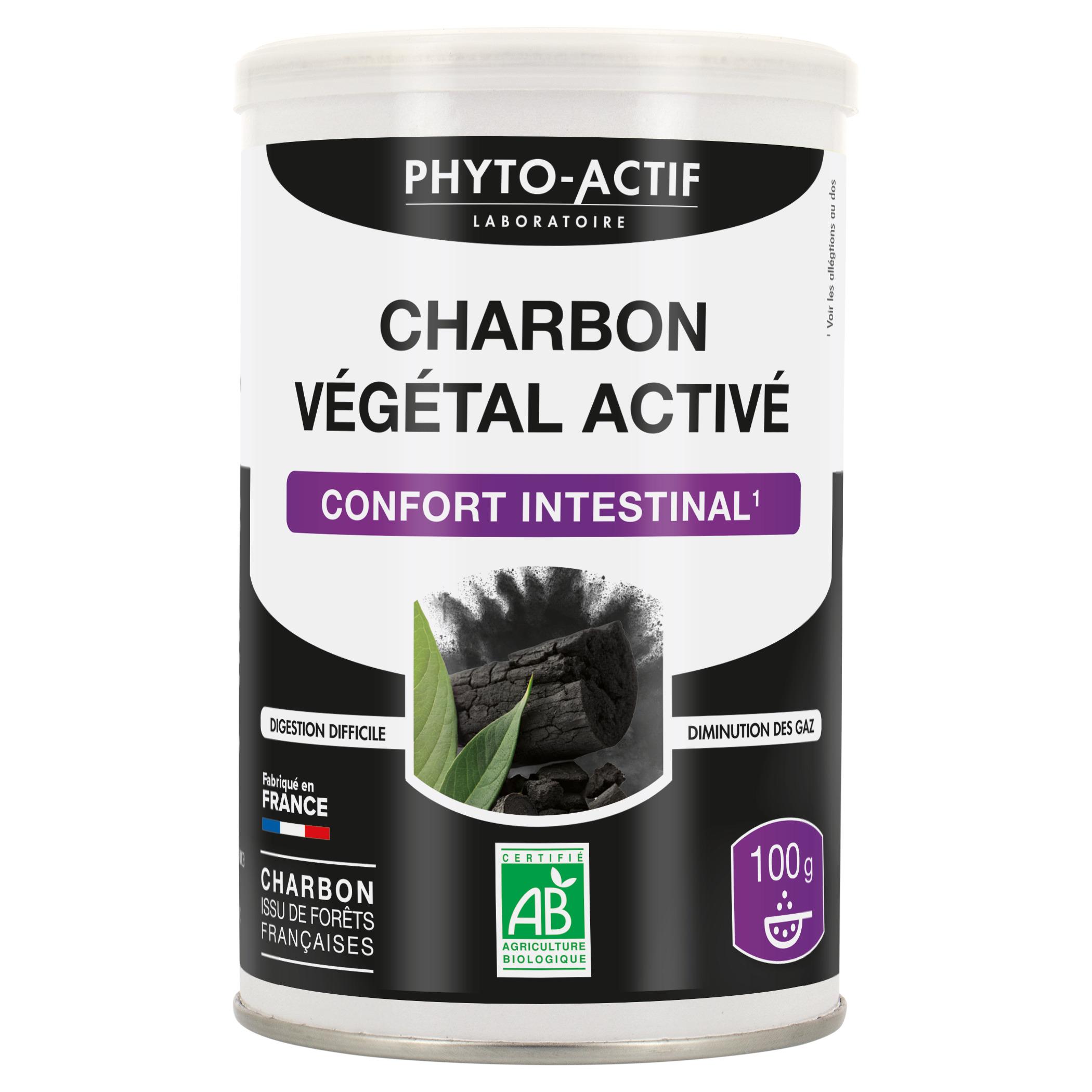 PHYTO ACTIF Complément alimentaire charbon végétal activé confort intestinal bio 100g