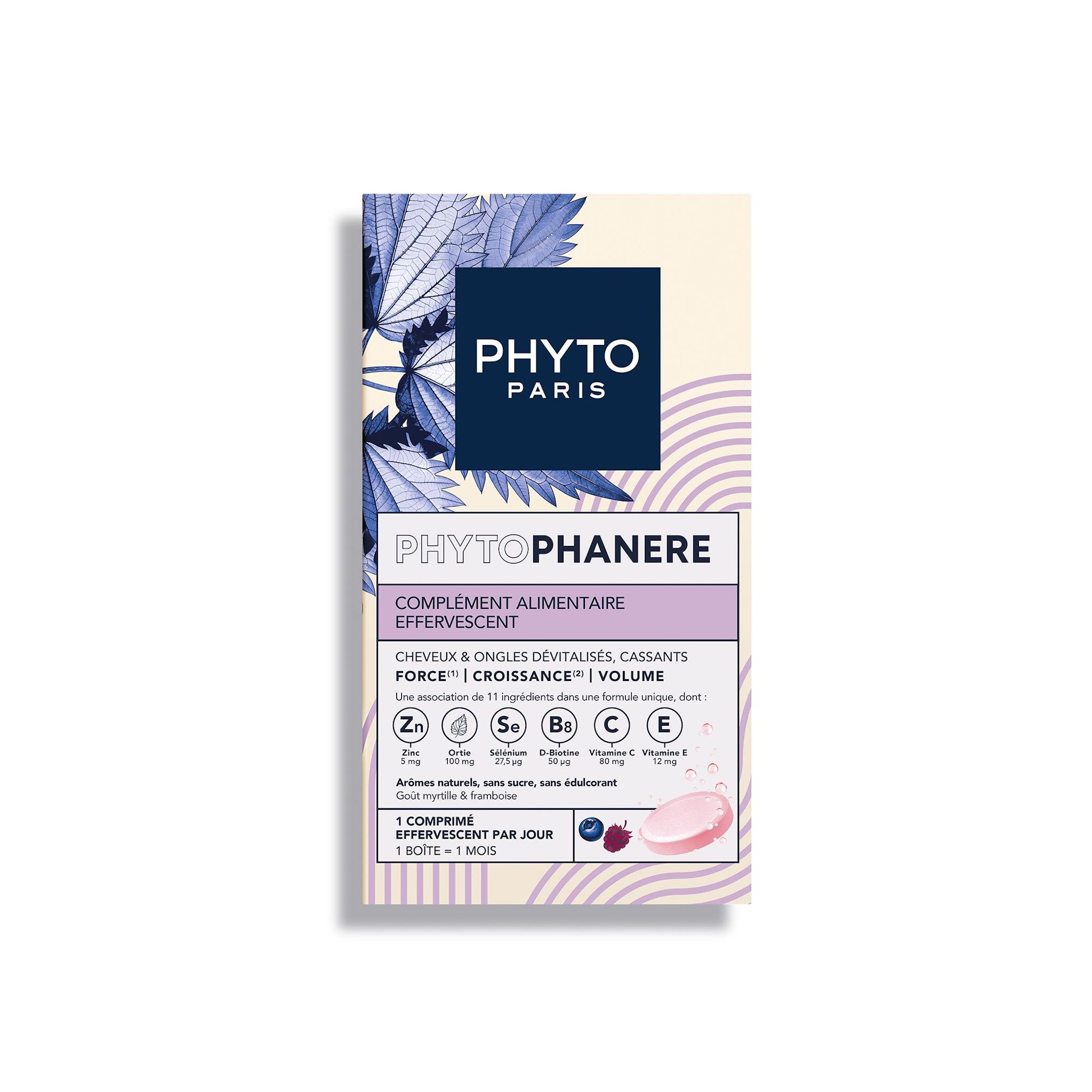 PHYTO Complément alimentaire effervescent cheveux et ongles goût myrtille framboise 2x15 comprimés
