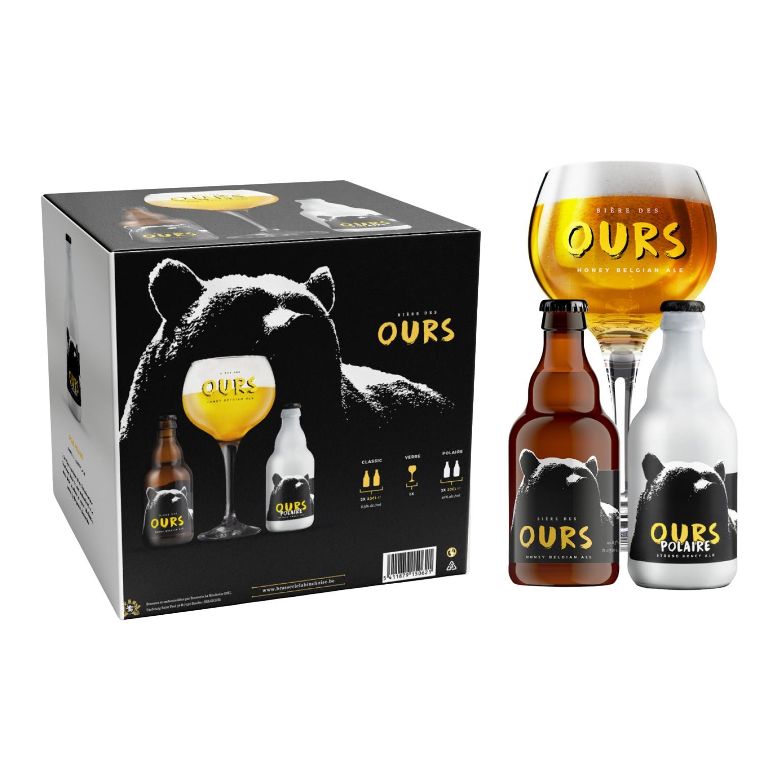 BIERE DES OURS Bière artisanales 8.5% et 10% coffret 4 bouteilles + 1 verre offert 4x33cl