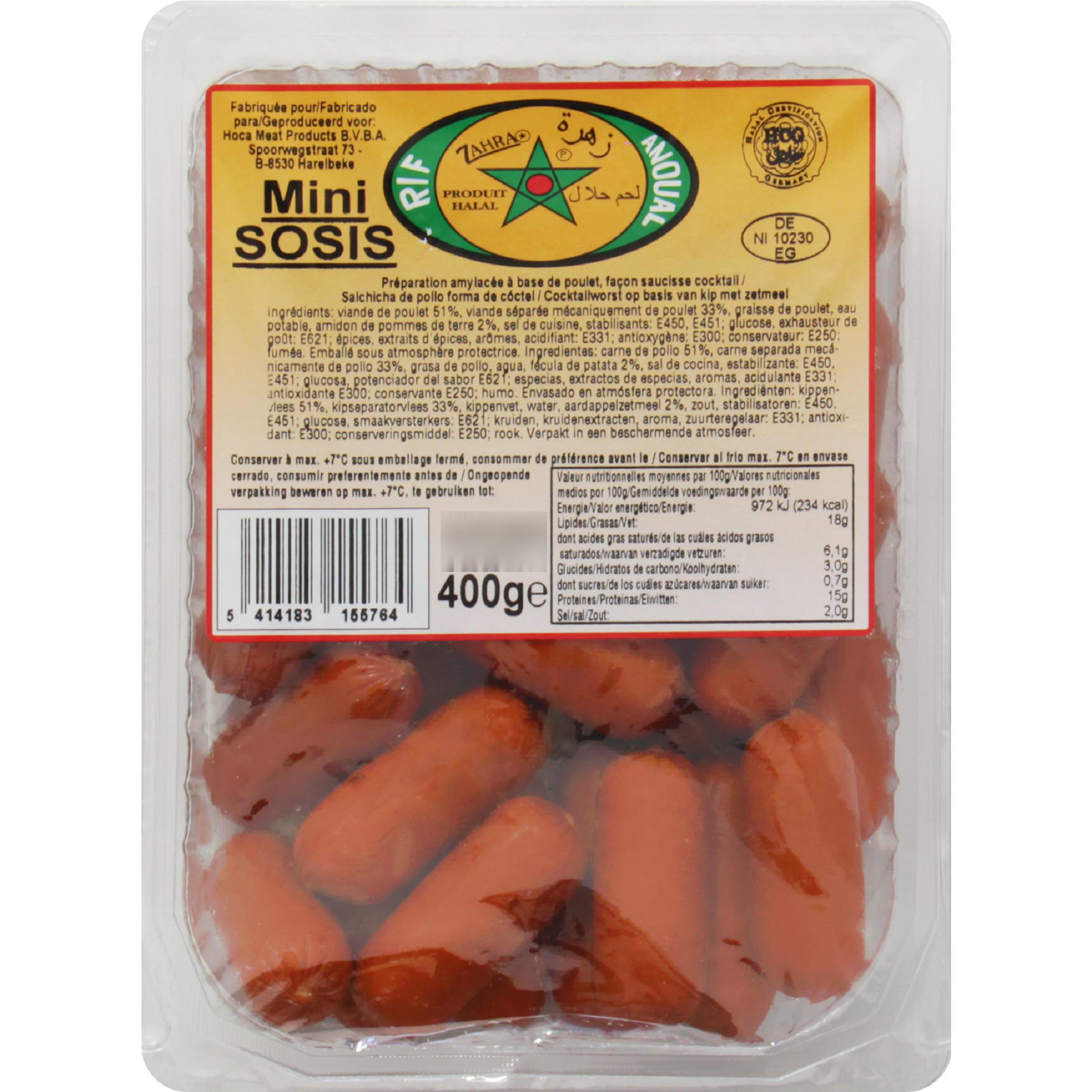 ZAHRA Mini saucisses de poulet halal 400g