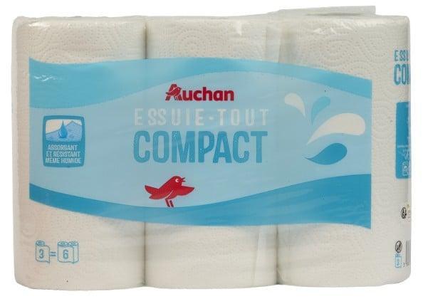 AUCHAN Essuie-tout compact = 6 standards 3 rouleaux