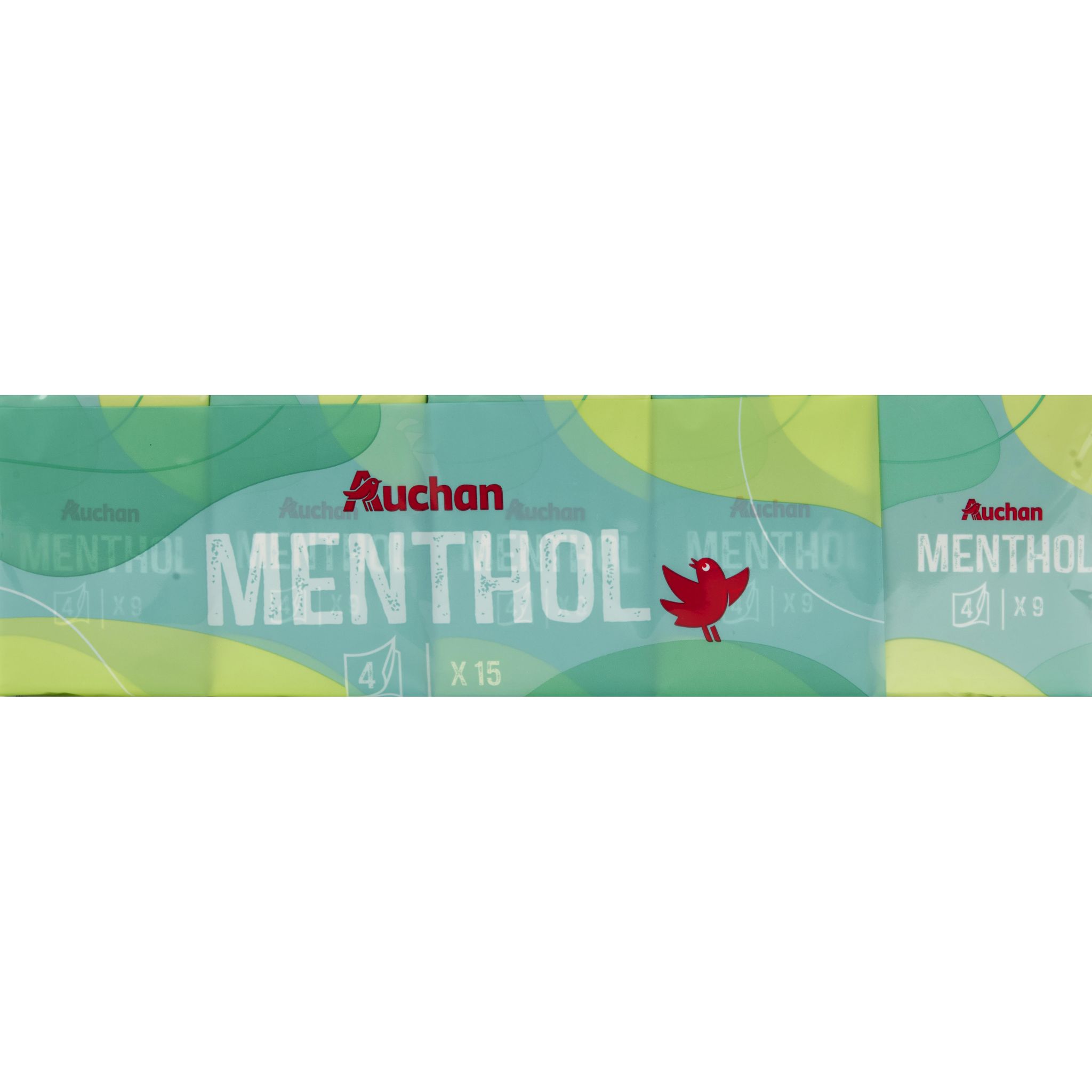AUCHAN Paquets de mouchoirs doux et résistants menthol 4 plis 15 paquets