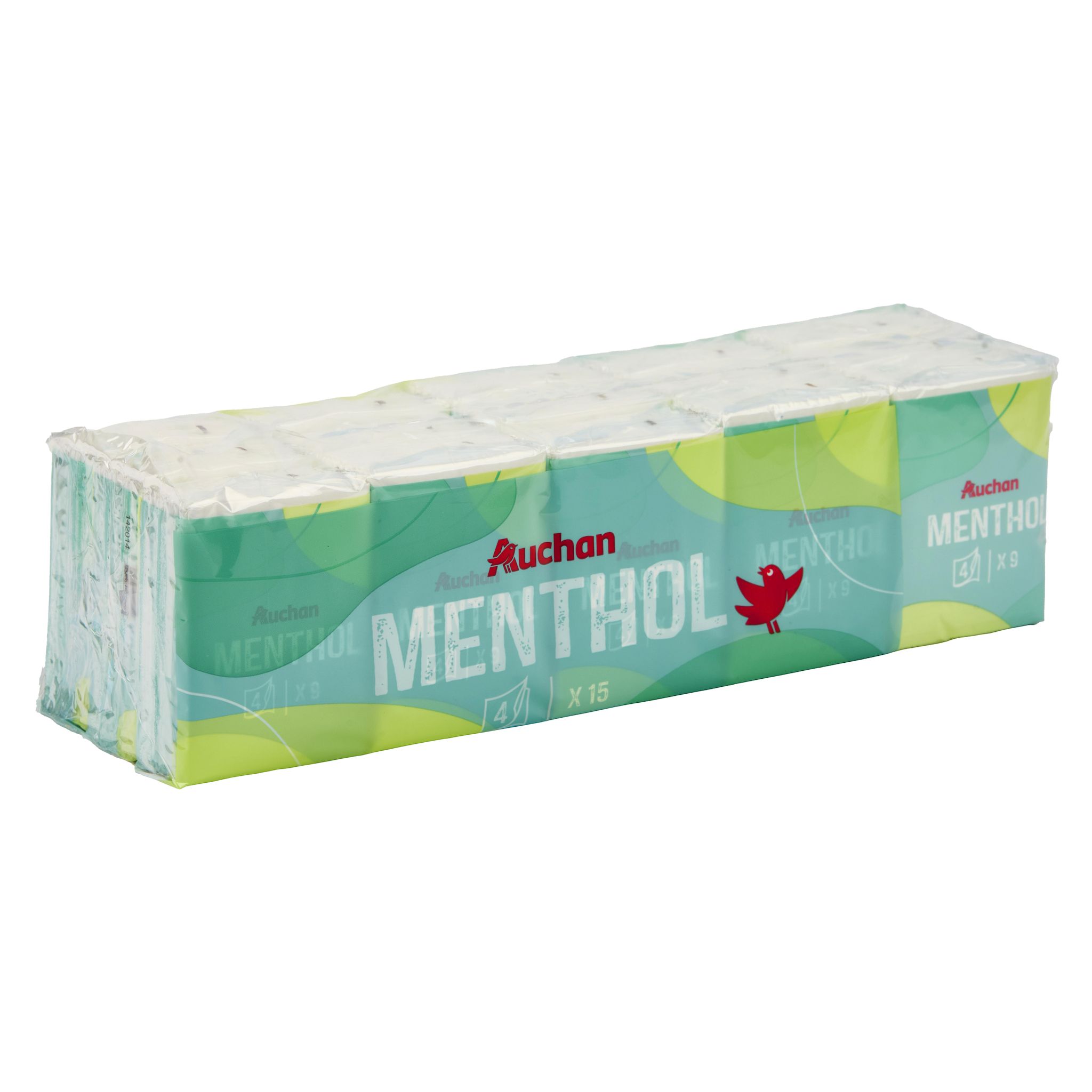 Voir la diapositive 2 : AUCHAN Paquets de mouchoirs doux et résistants menthol 4 plis 15 paquets