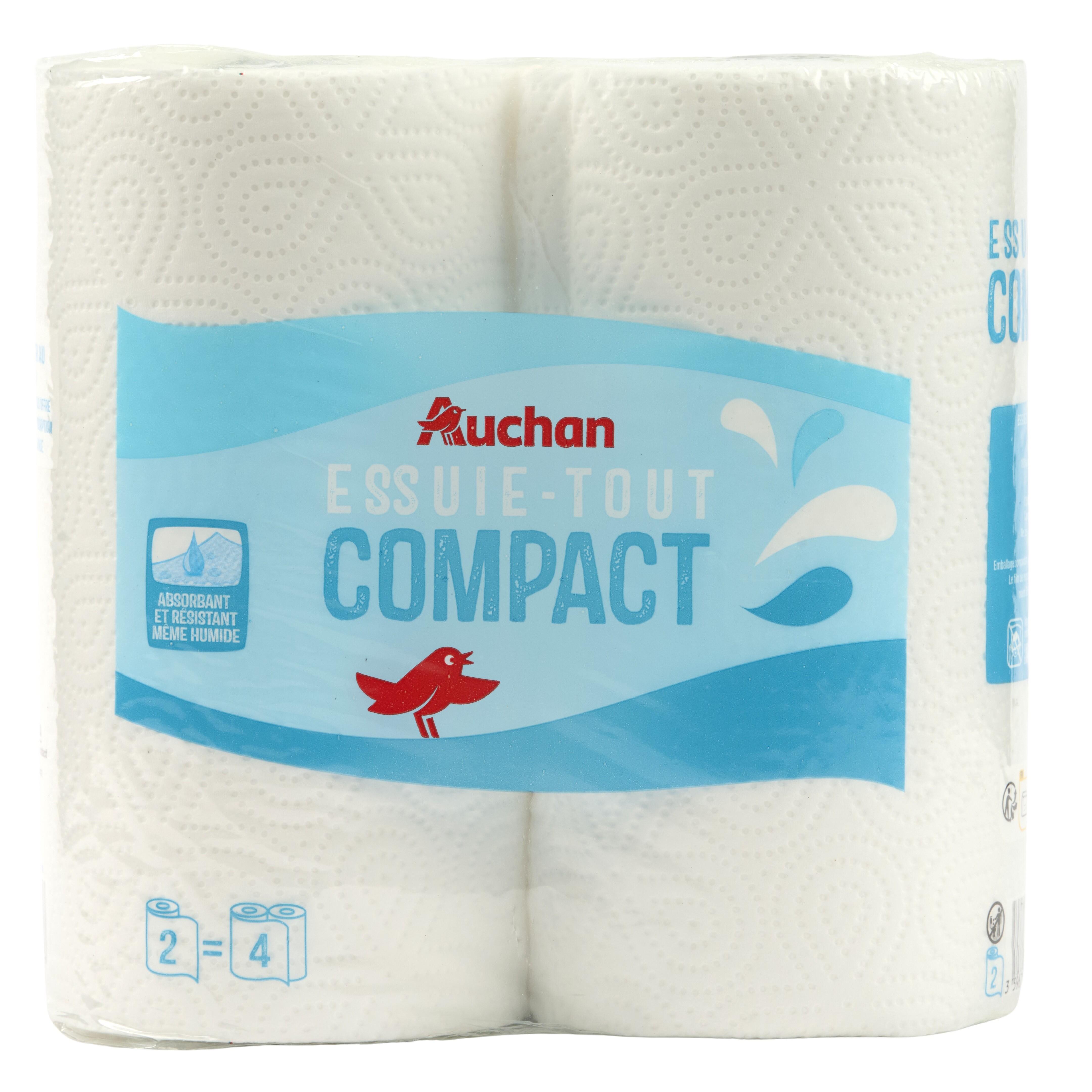 AUCHAN Essuie-tout compact 2 plis = 4 standards 2 rouleaux