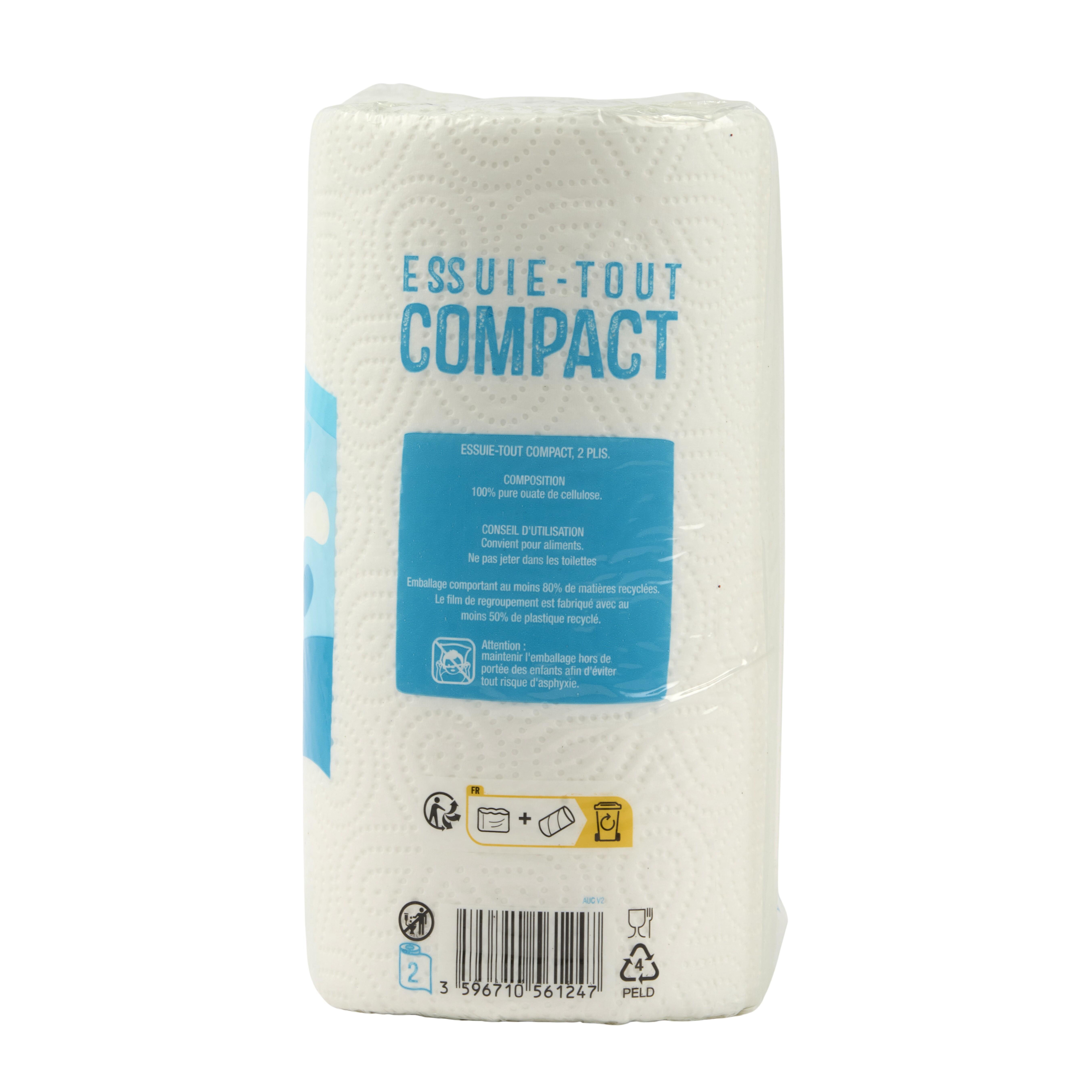 Voir la diapositive 2 : AUCHAN Essuie-tout compact 2 plis = 4 standards 2 rouleaux