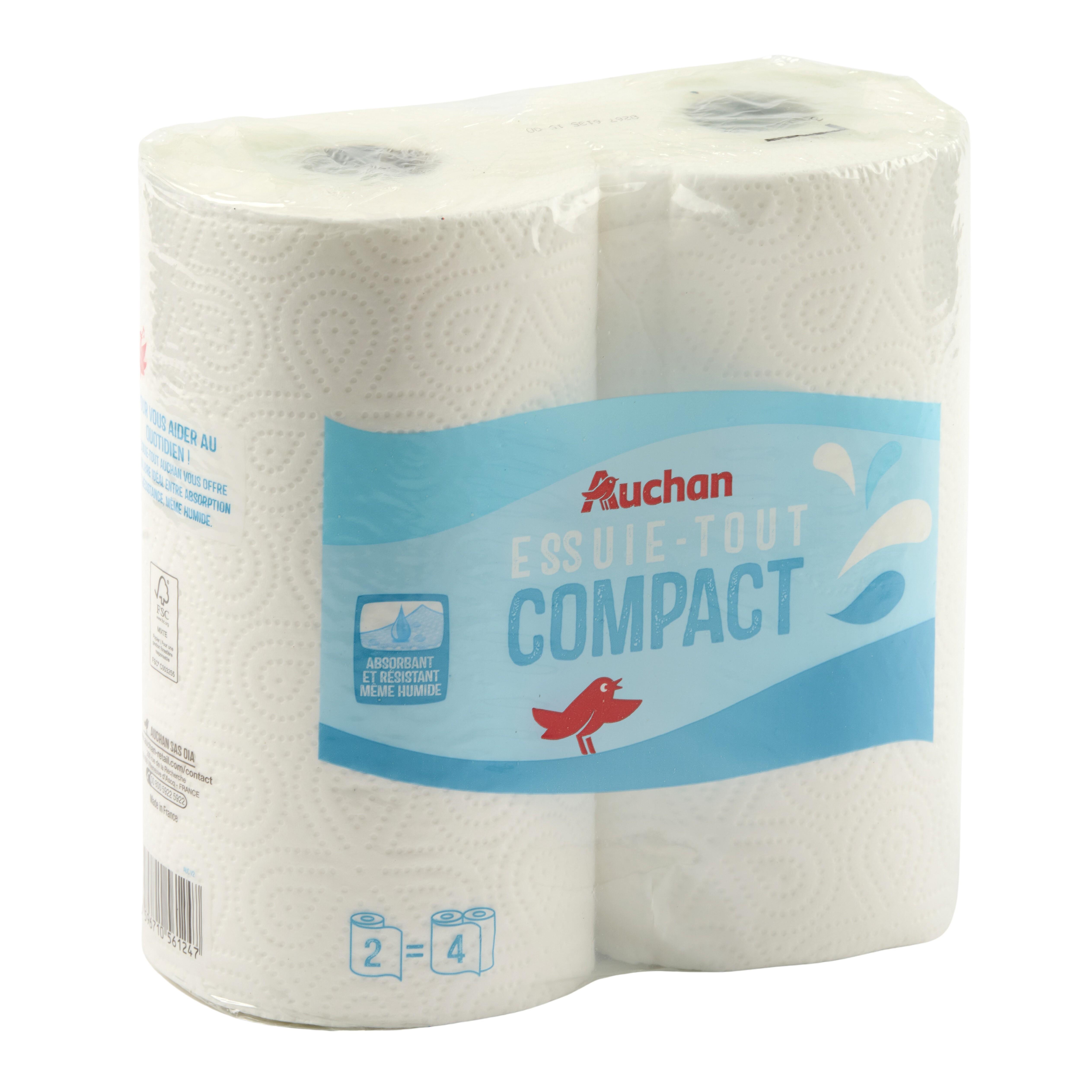 Voir la diapositive 3 : AUCHAN Essuie-tout compact 2 plis = 4 standards 2 rouleaux