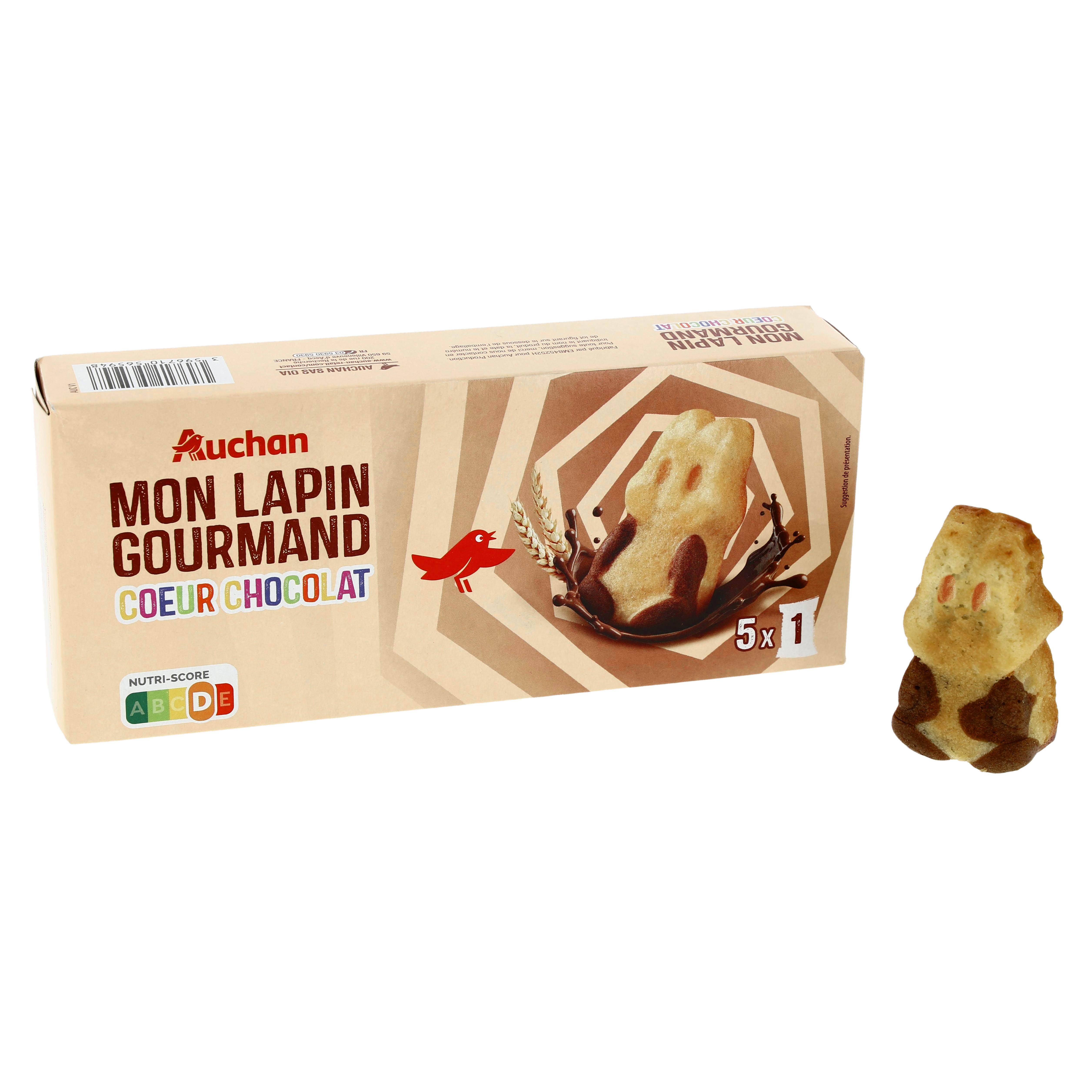 Voir la diapositive 2 : AUCHAN Petits gâteaux avec un fourrage au chocolat 5 gâteaux 140g