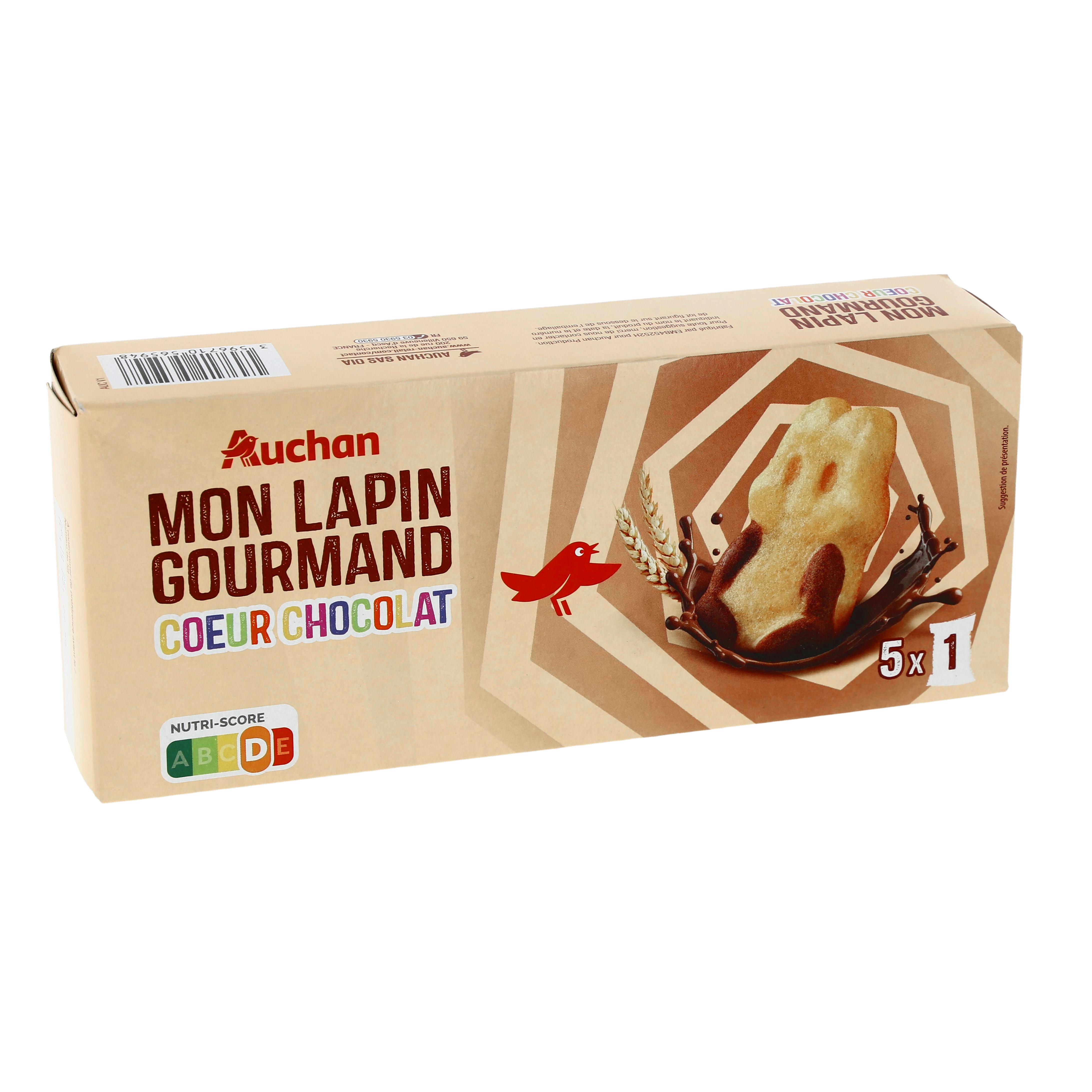 Voir la diapositive 3 : AUCHAN Petits gâteaux avec un fourrage au chocolat 5 gâteaux 140g