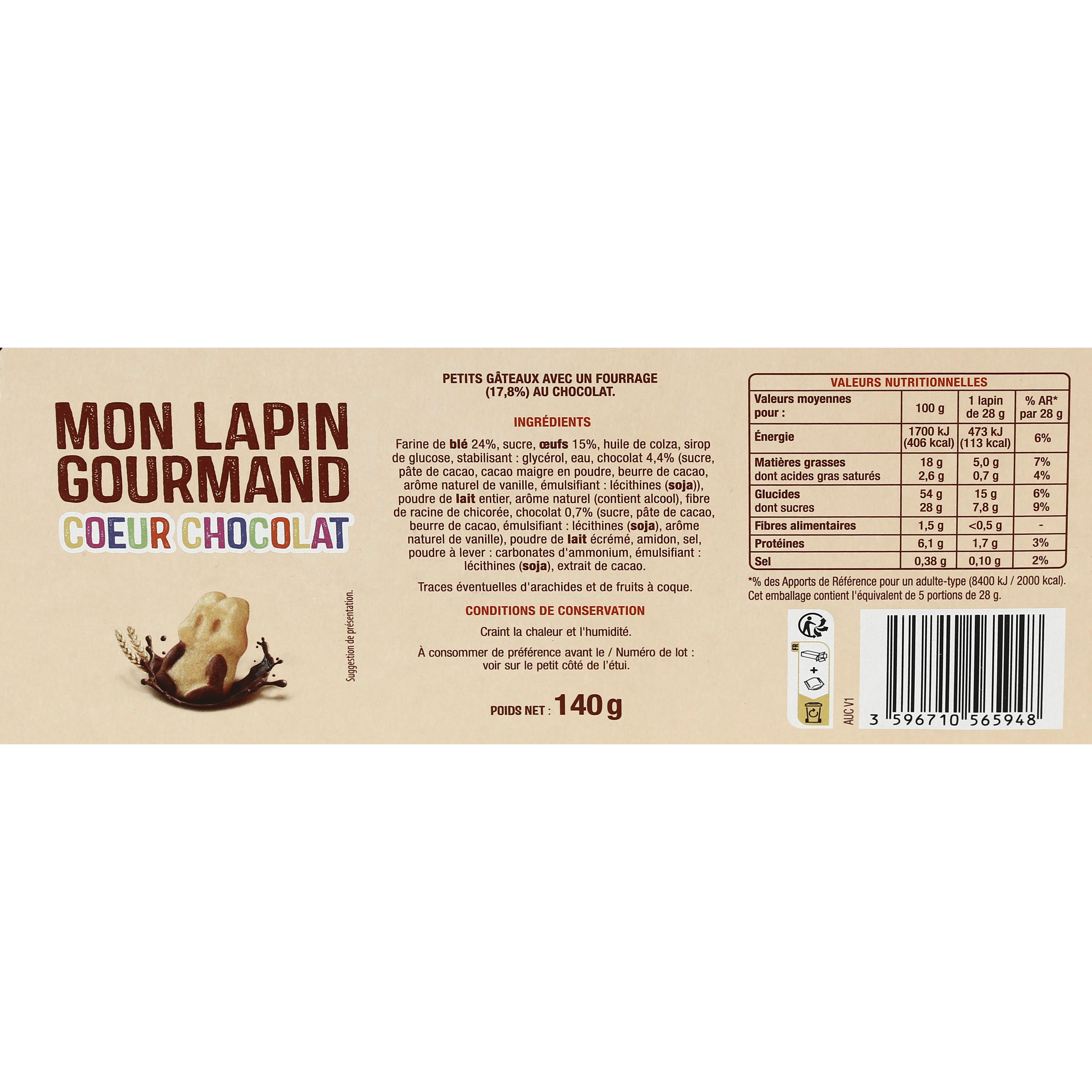Voir la diapositive 4 : AUCHAN Petits gâteaux avec un fourrage au chocolat 5 gâteaux 140g