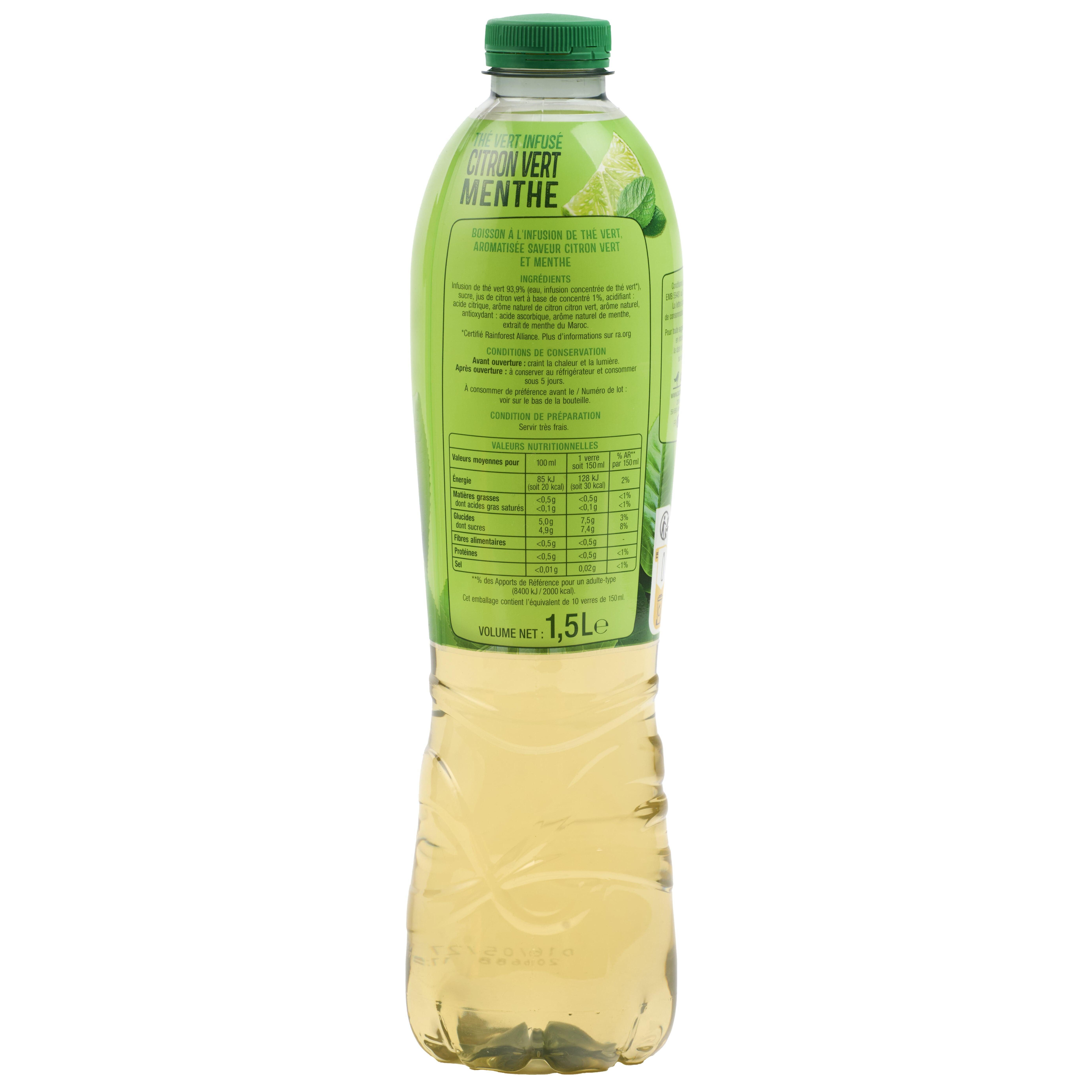 Voir la diapositive 2 : AUCHAN Thé infusé plate citron vert menthe 1,5l