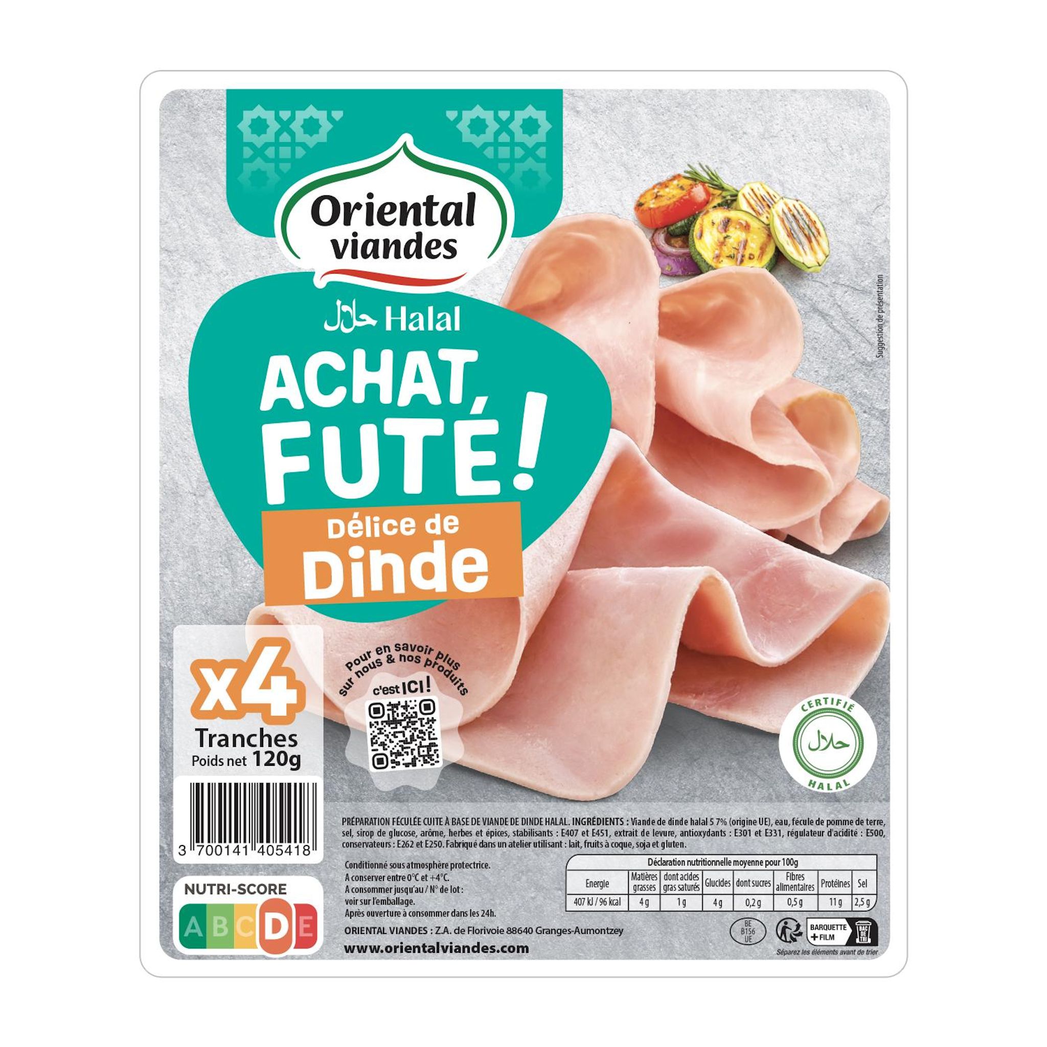 ORIENTAL VIANDES Délice de dinde halal 4 tranches 120g