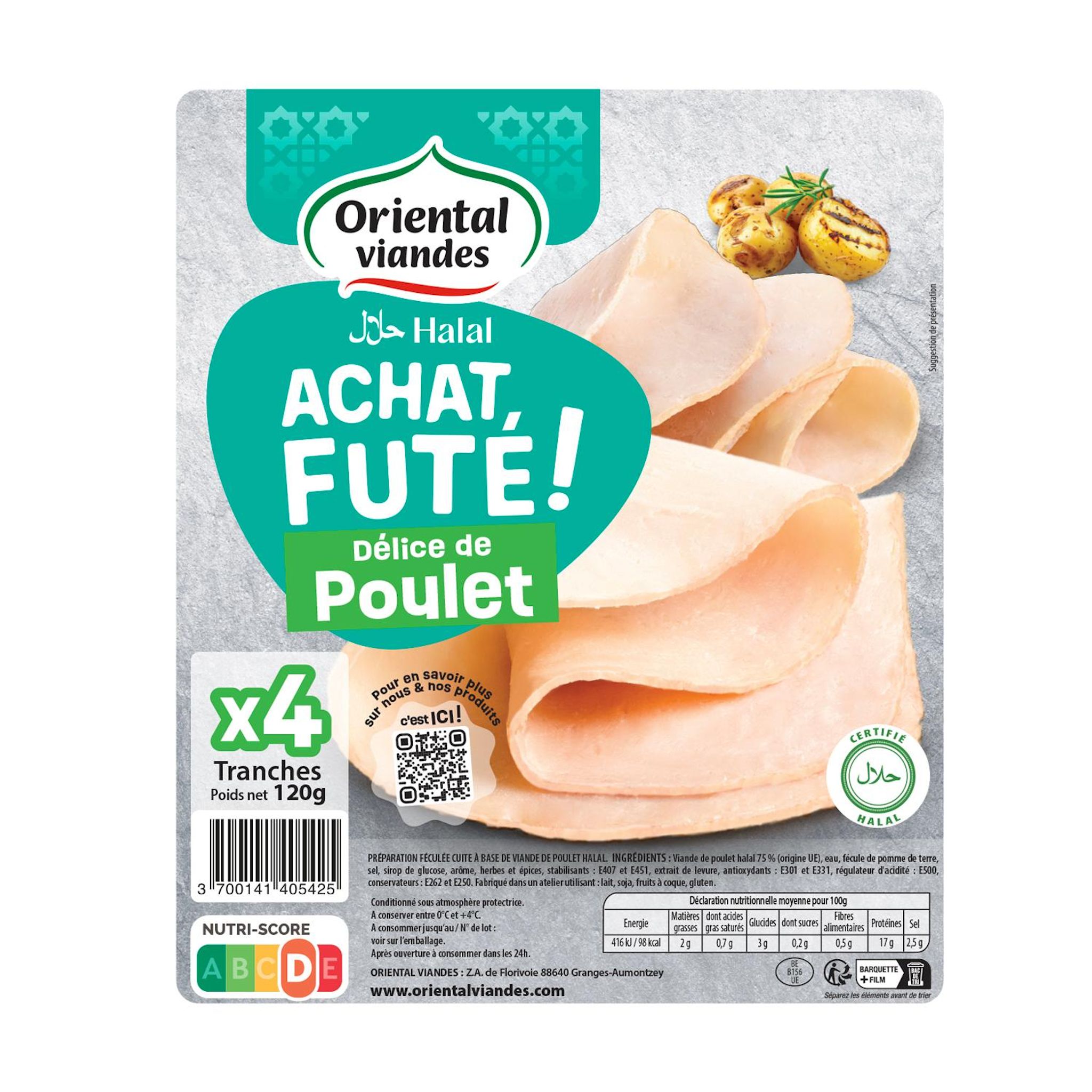 ORIENTAL VIANDES Délice de poulet halal 4 tranches 120g