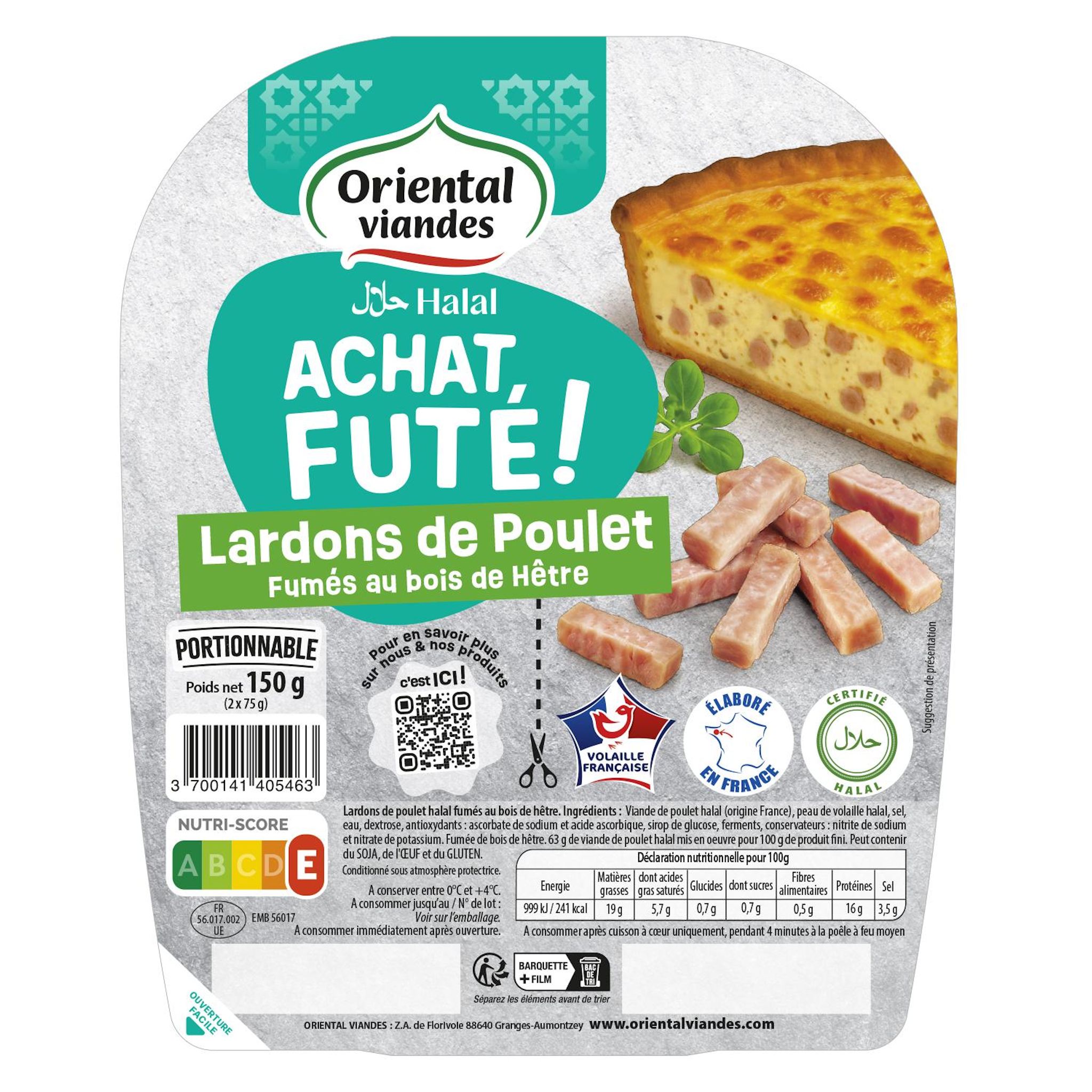 ORIENTAL VIANDES Lardons de poulet fumés halal 2x75g