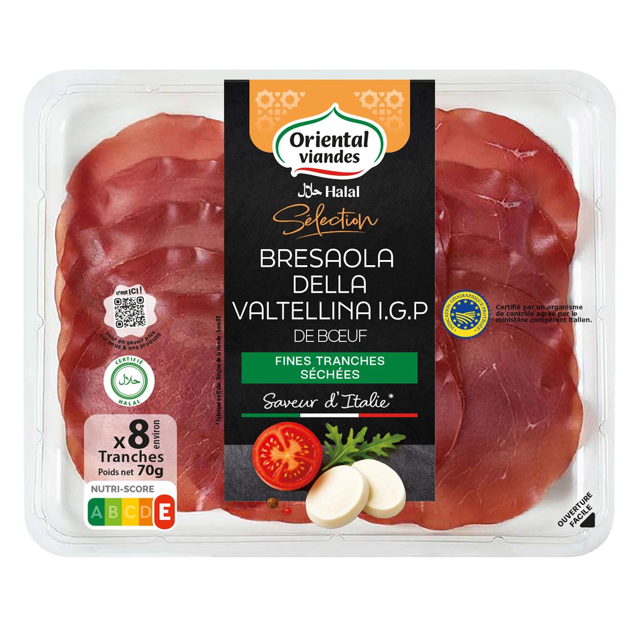 ORIENTAL VIANDES Bresaola de Valtellina de boeuf IGP halal Env 8 tranches 70g