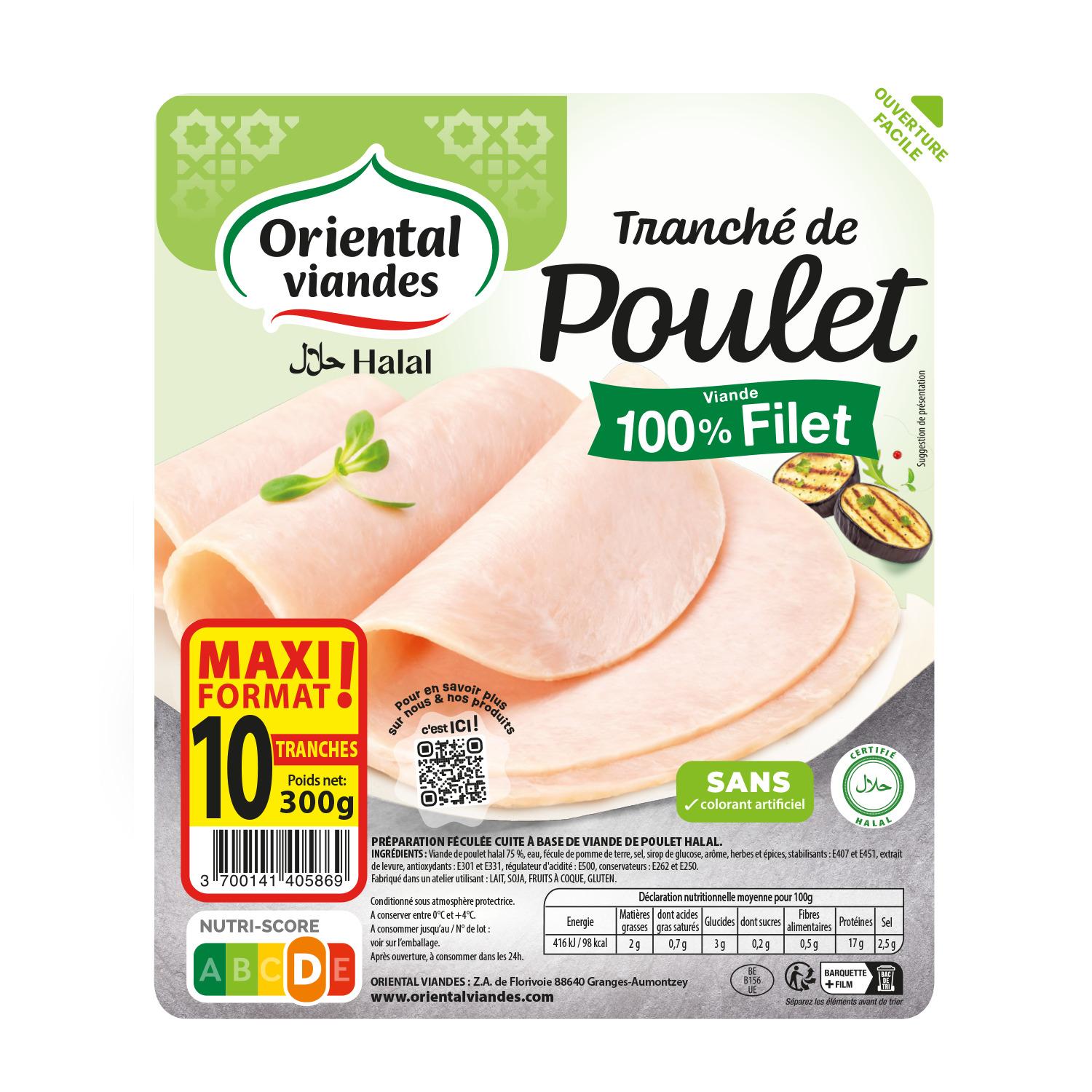 ORIENTAL VIANDES Jambon de poulet halal 10 tranches 300g