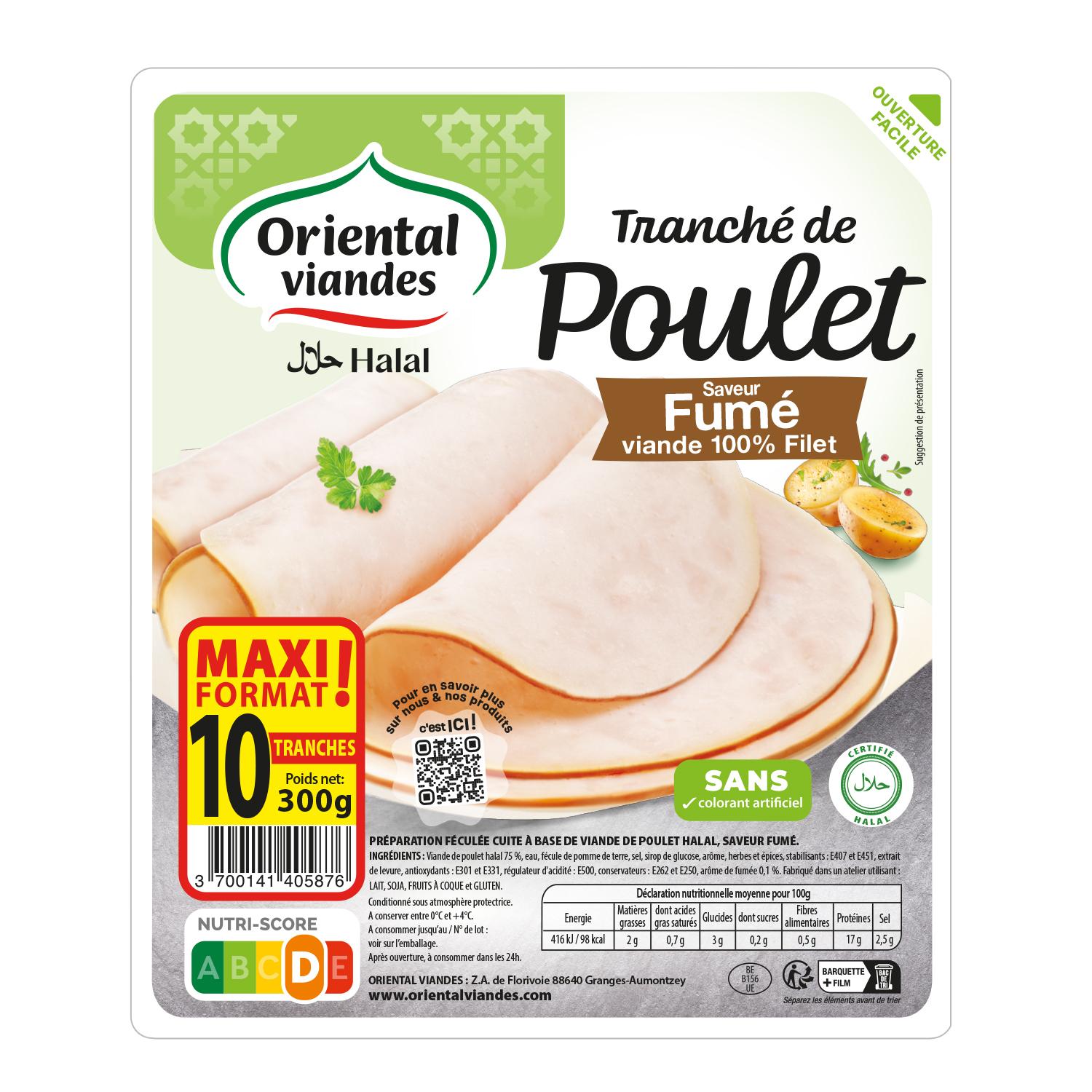 ORIENTAL VIANDES Jambon de poulet halal 10 tranches 300g