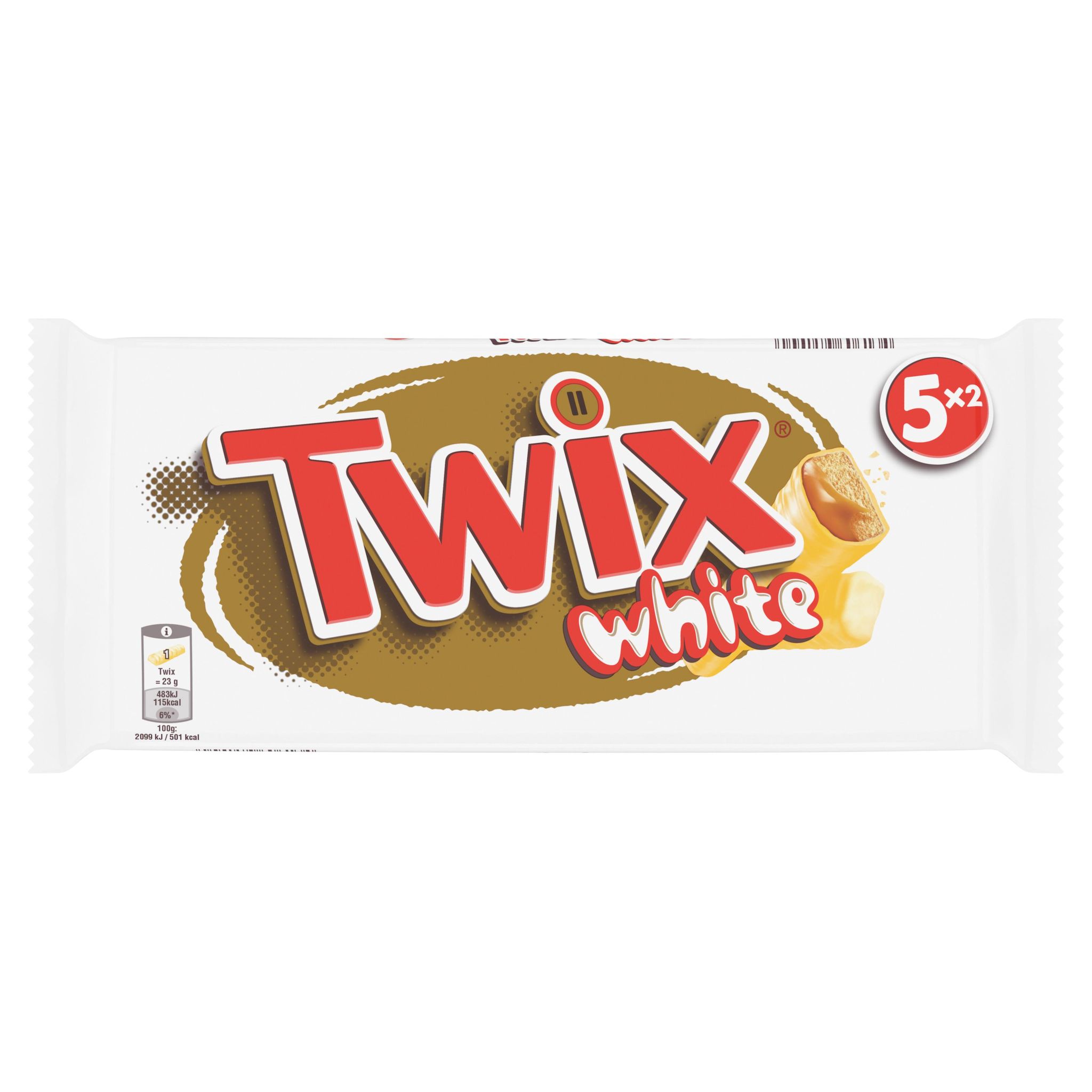 TWIX White barres chocolatées au biscuit recouvert de caramel et chocolat blanc 5x2 barres 230g