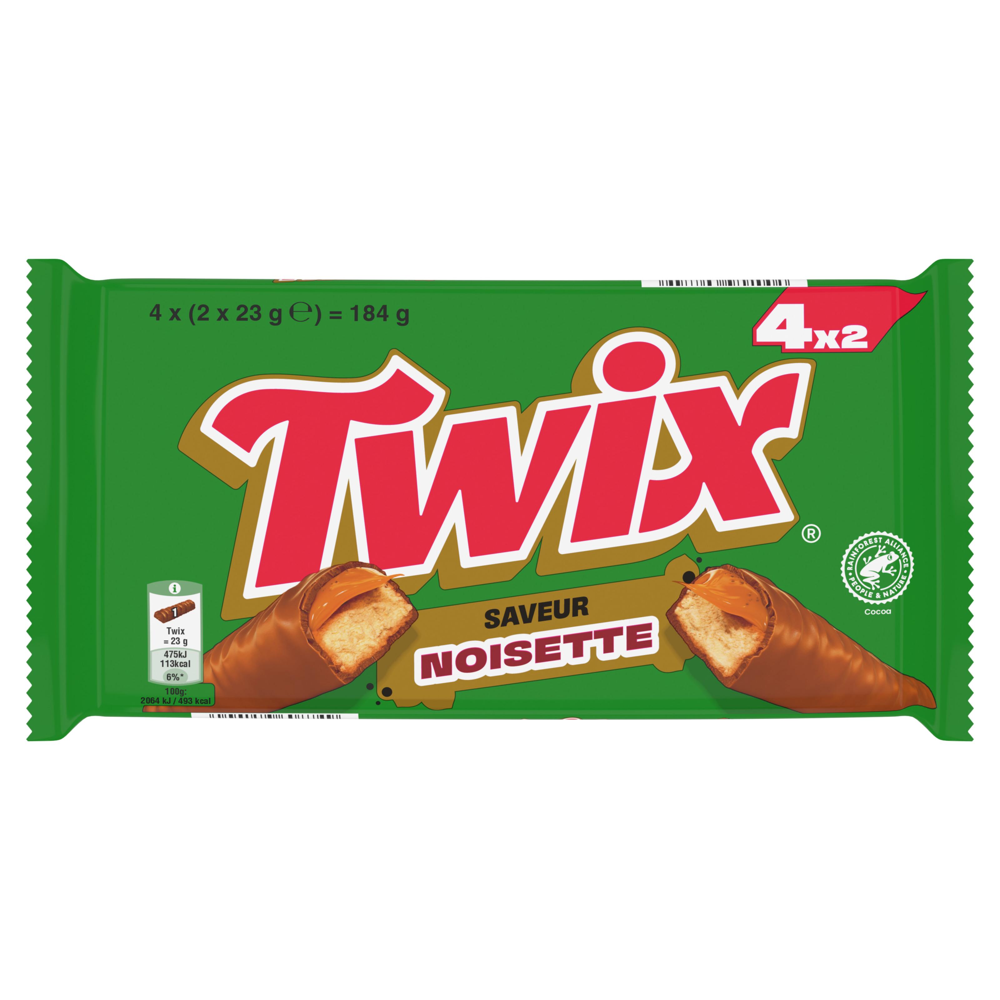 TWIX Barres chocolatées saveur noisette et nappage caramel 8 barres 184g