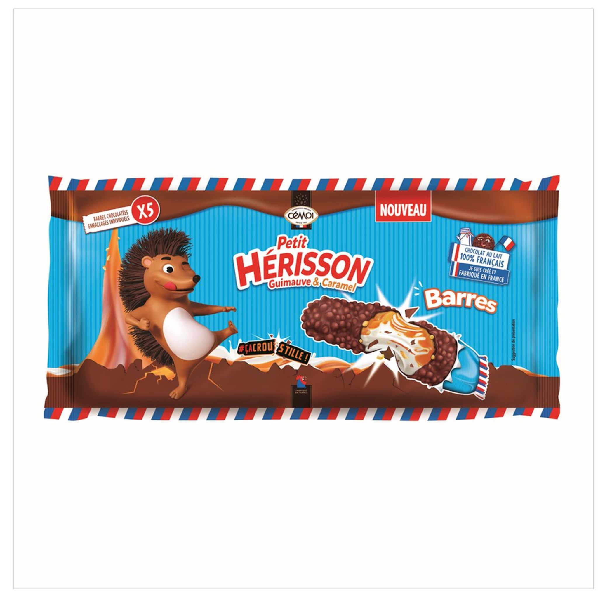 CEMOI Petit Hérisson Barres guimauve caramel chocolat au lait et céréales 5 barres 142g
