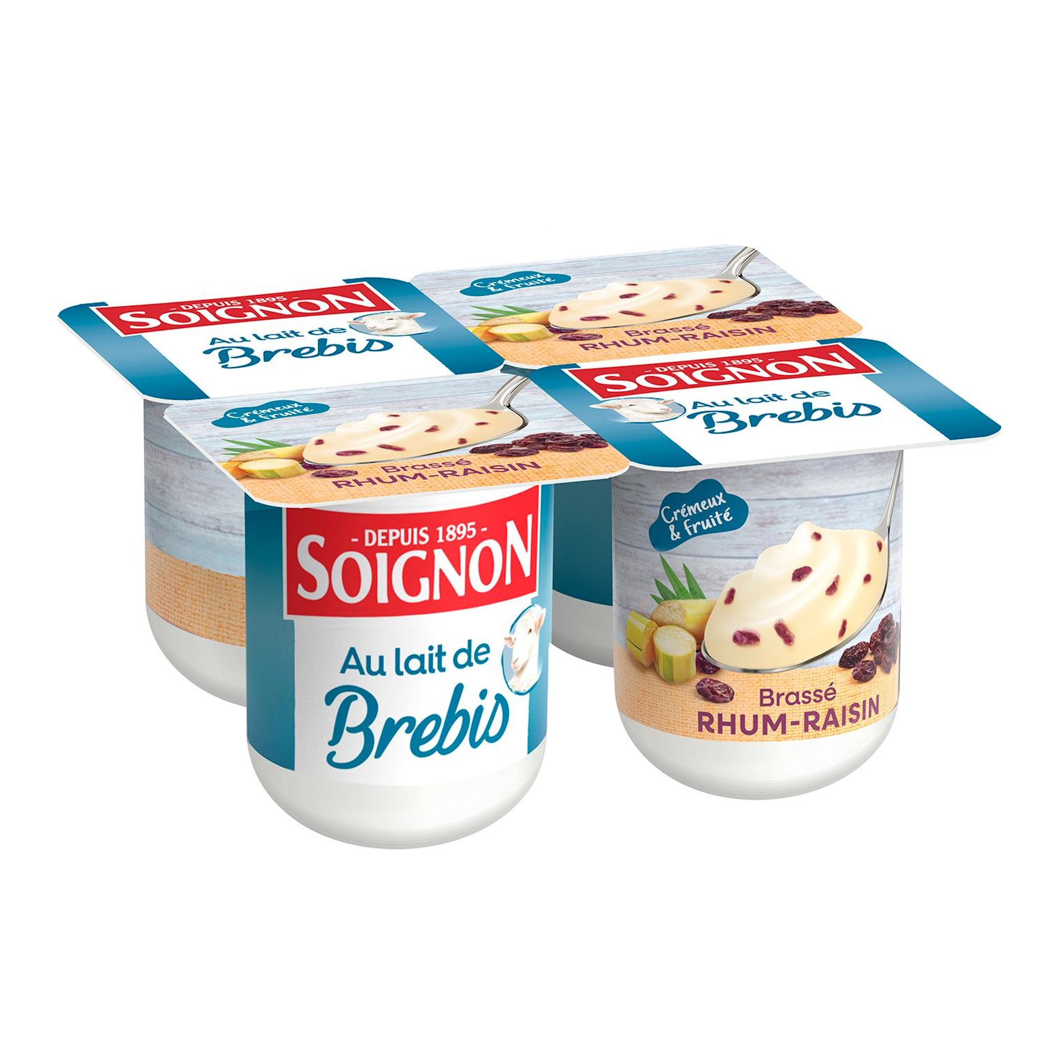 SOIGNON Yaourt brassé au lait de brebis au rhum raisin 4x110g