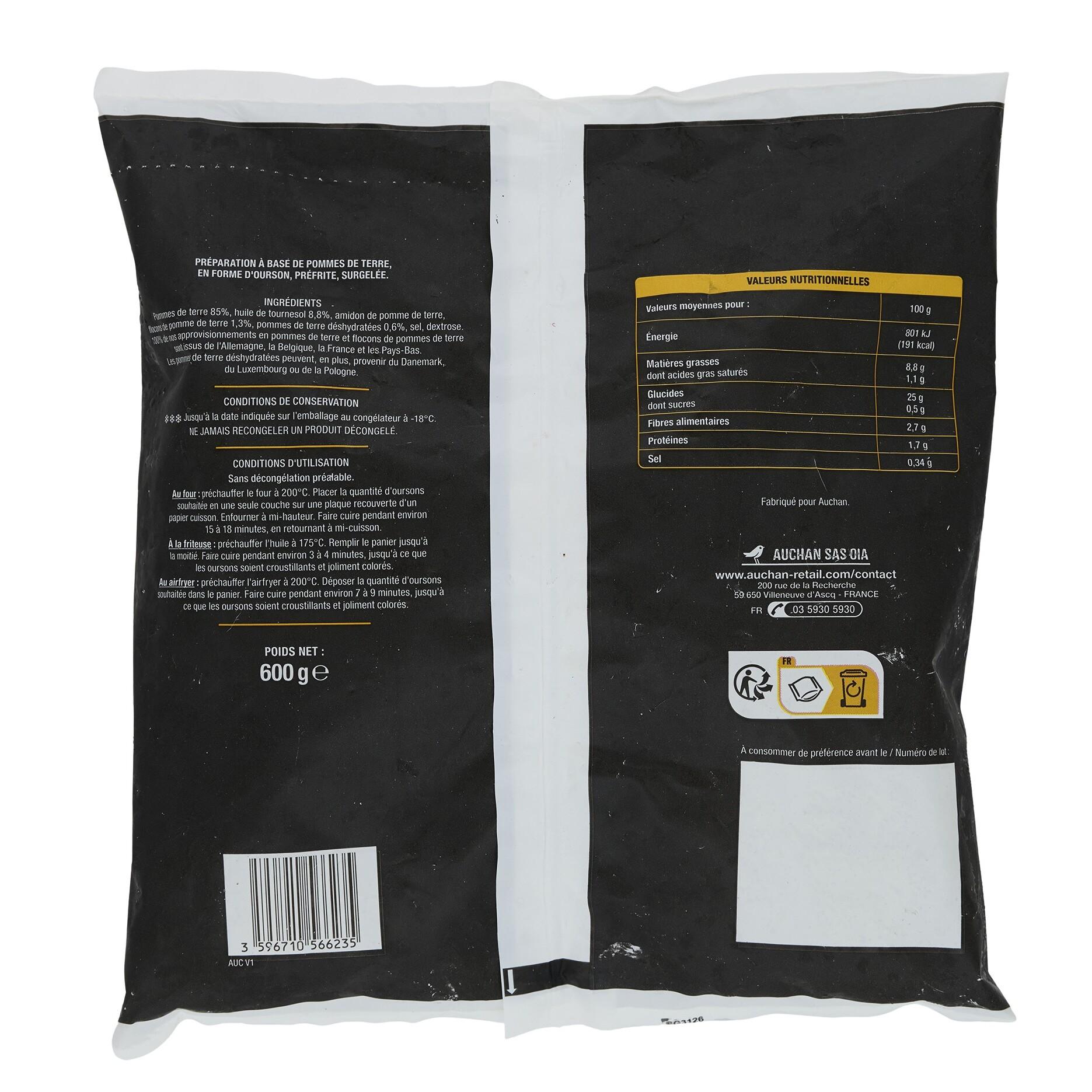 Voir la diapositive 3 : AUCHAN Teddy Bear pommes de terre ludiques forme ours au four 600g
