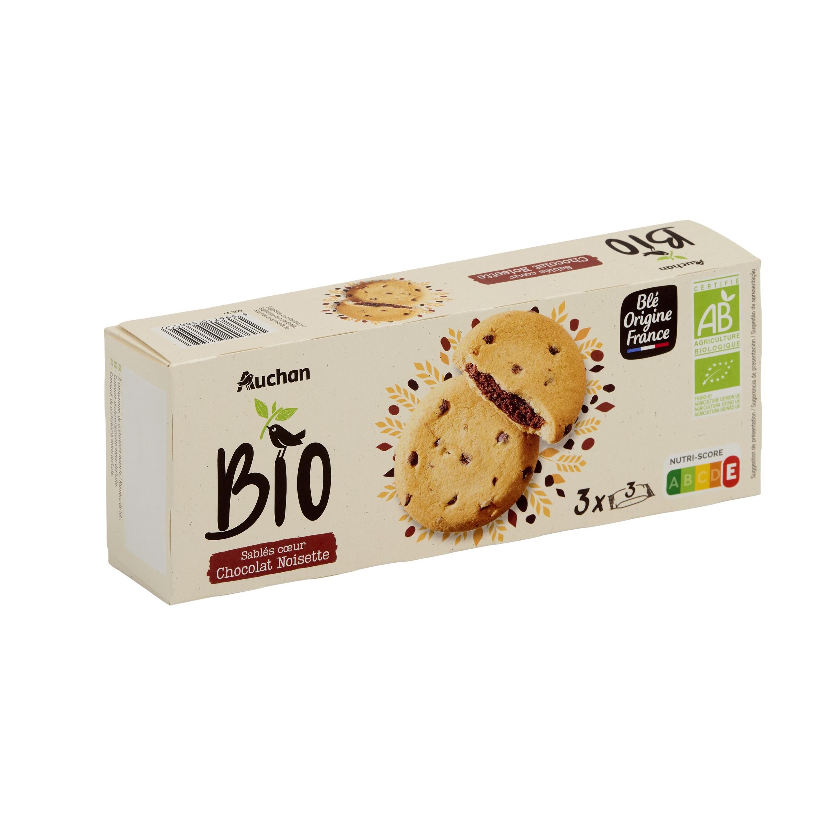 Voir la diapositive 2 : AUCHAN BIO Sablés au coeur chocolat noisette 9 biscuits 155g