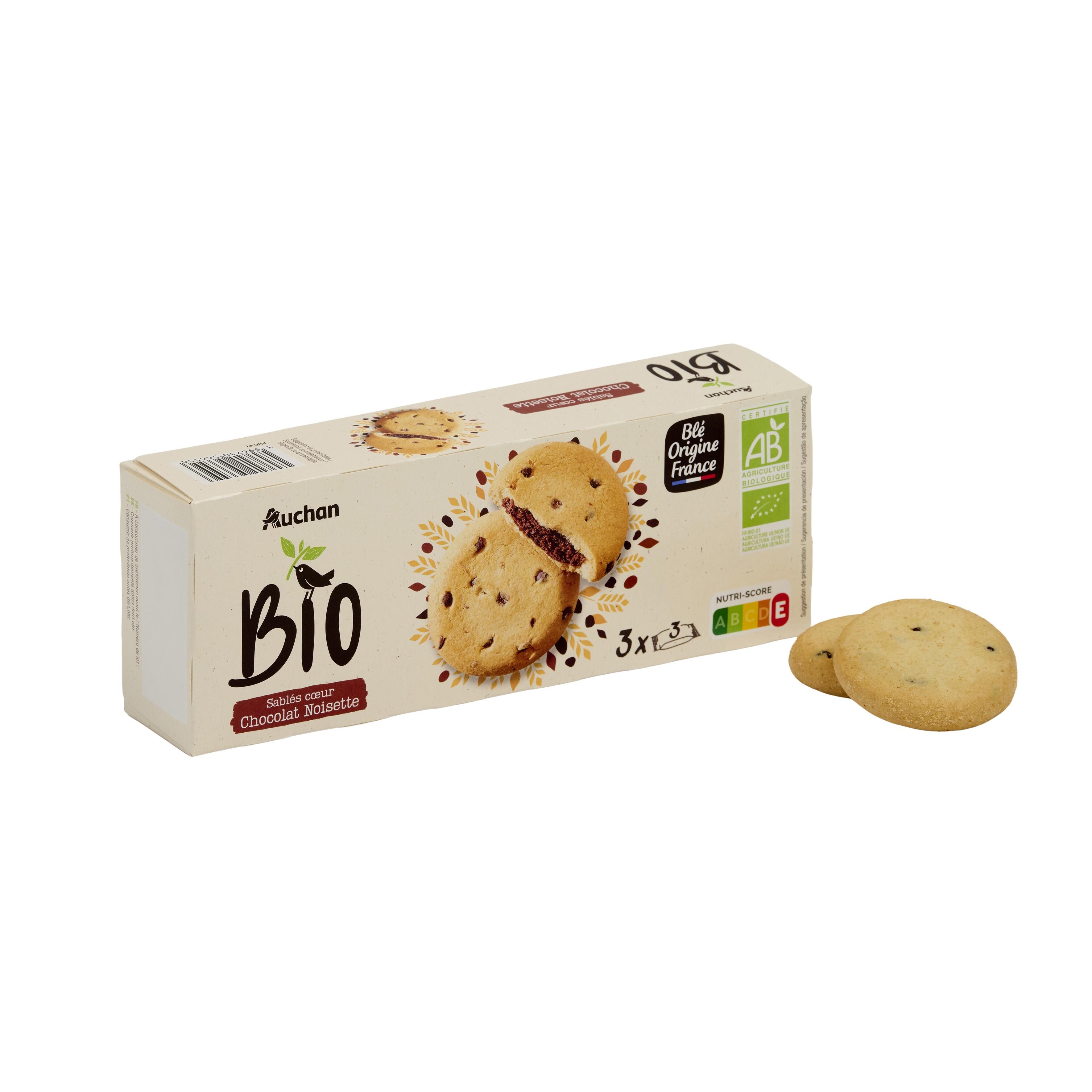 Voir la diapositive 4 : AUCHAN BIO Sablés au coeur chocolat noisette 9 biscuits 155g
