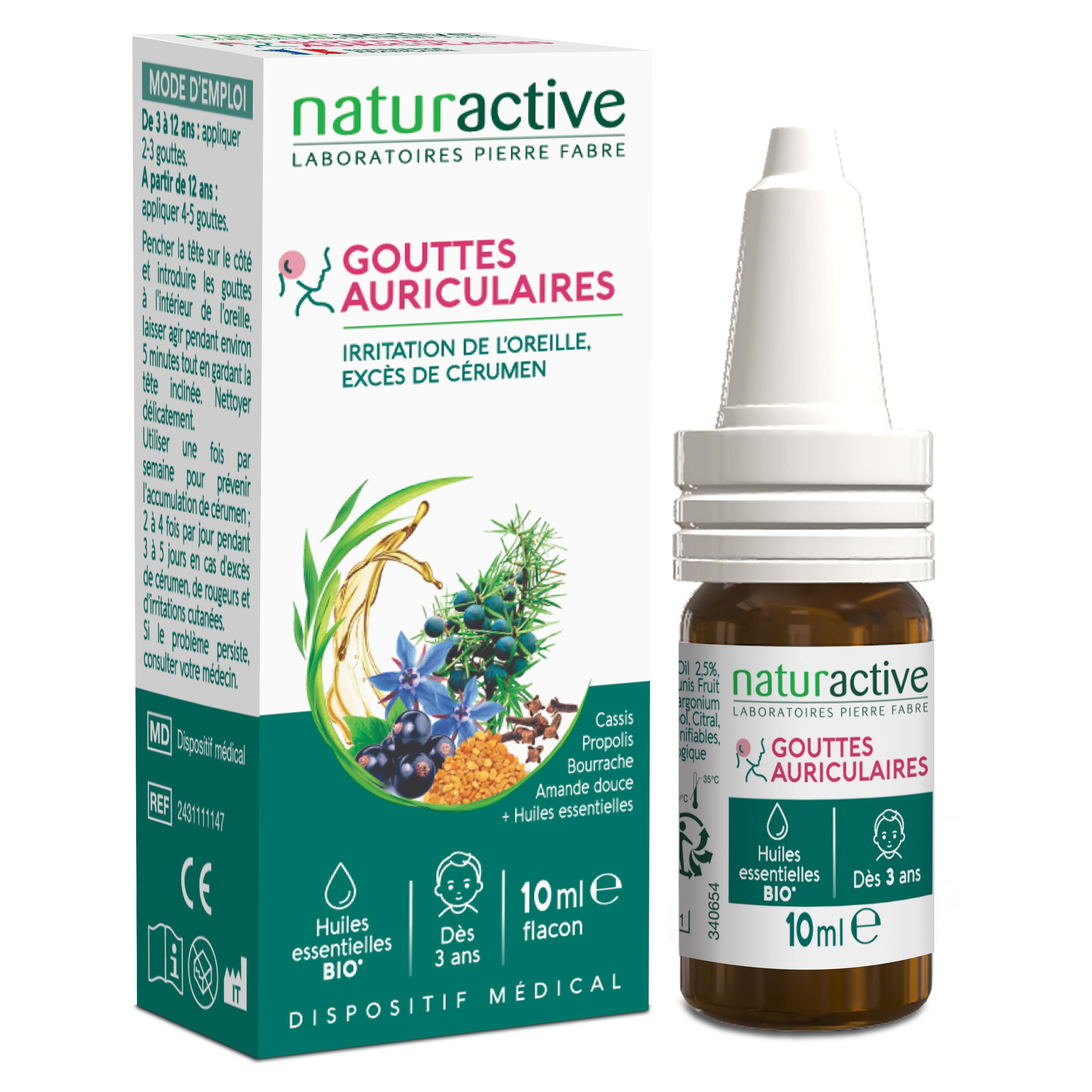 NATURACTIVE Gouttes auriculaires irritation de l'oreille excès de cérumen 10ml