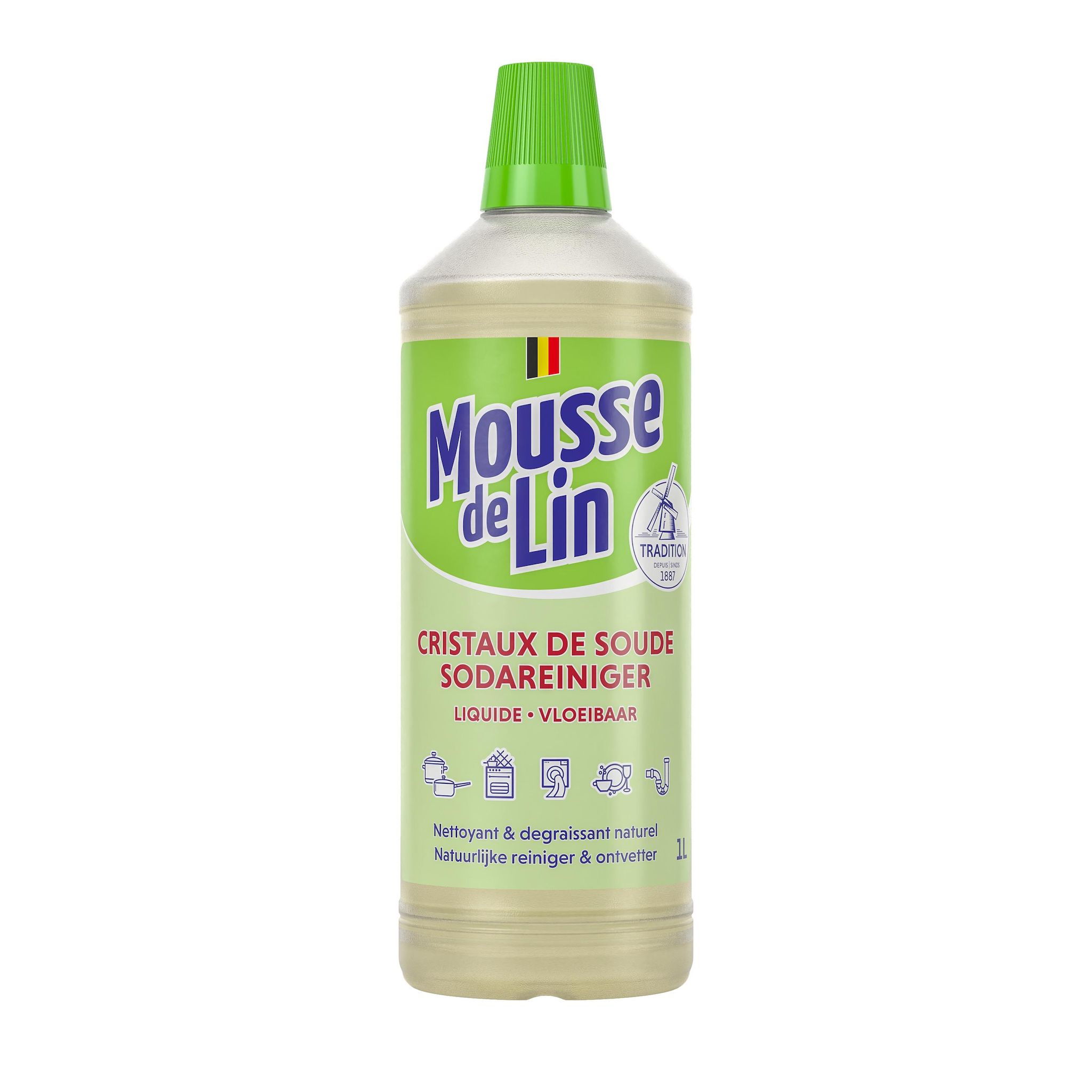 MOUSSE DE LIN Liquide cristaux de soude nettoyant dégraissant multi-usages 1l
