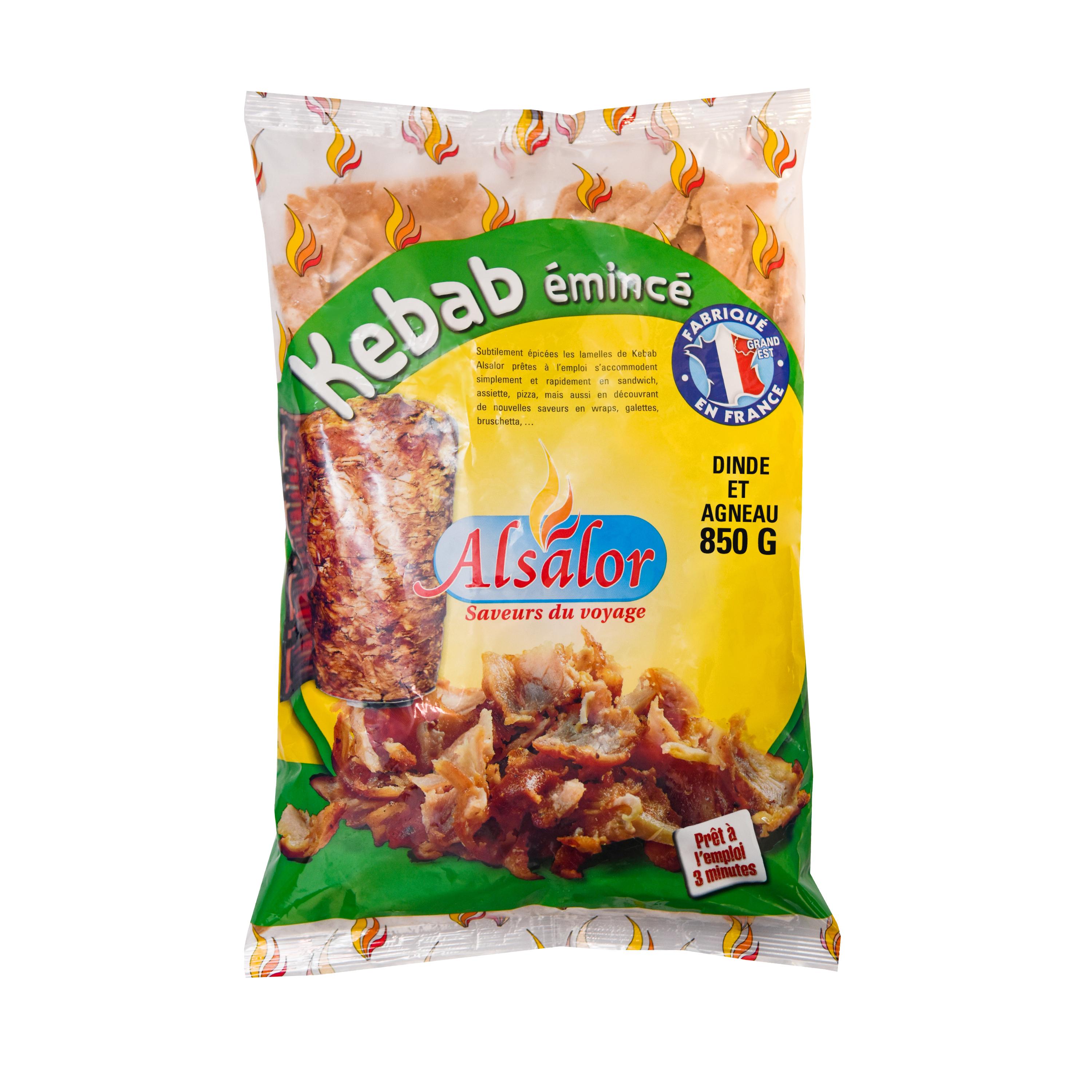 ALSALOR Emincé de kebab cuit surgelé dinde et agneau halal 850g