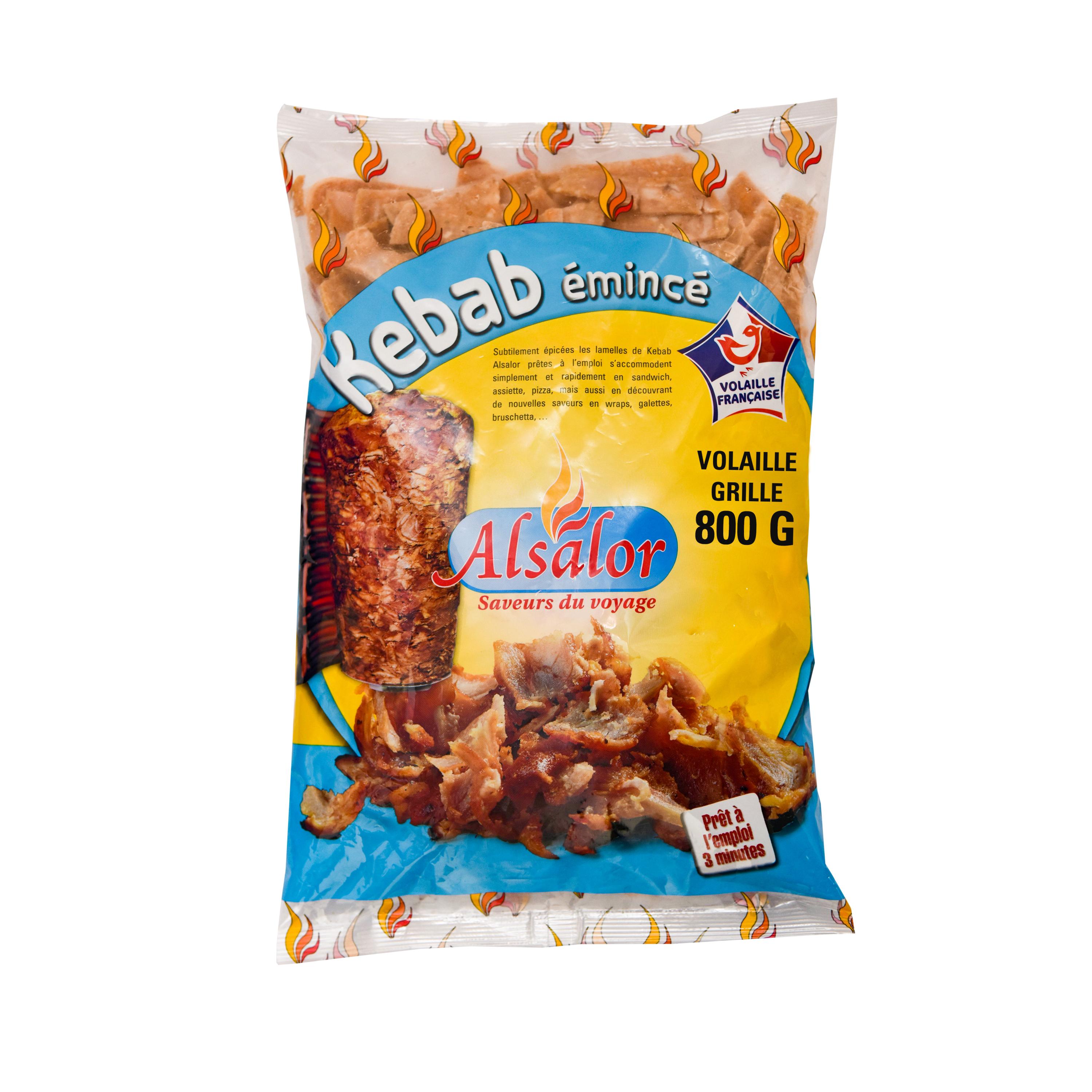 ALSALOR Emincé de kebab grillé volaille halal surgelé 800g