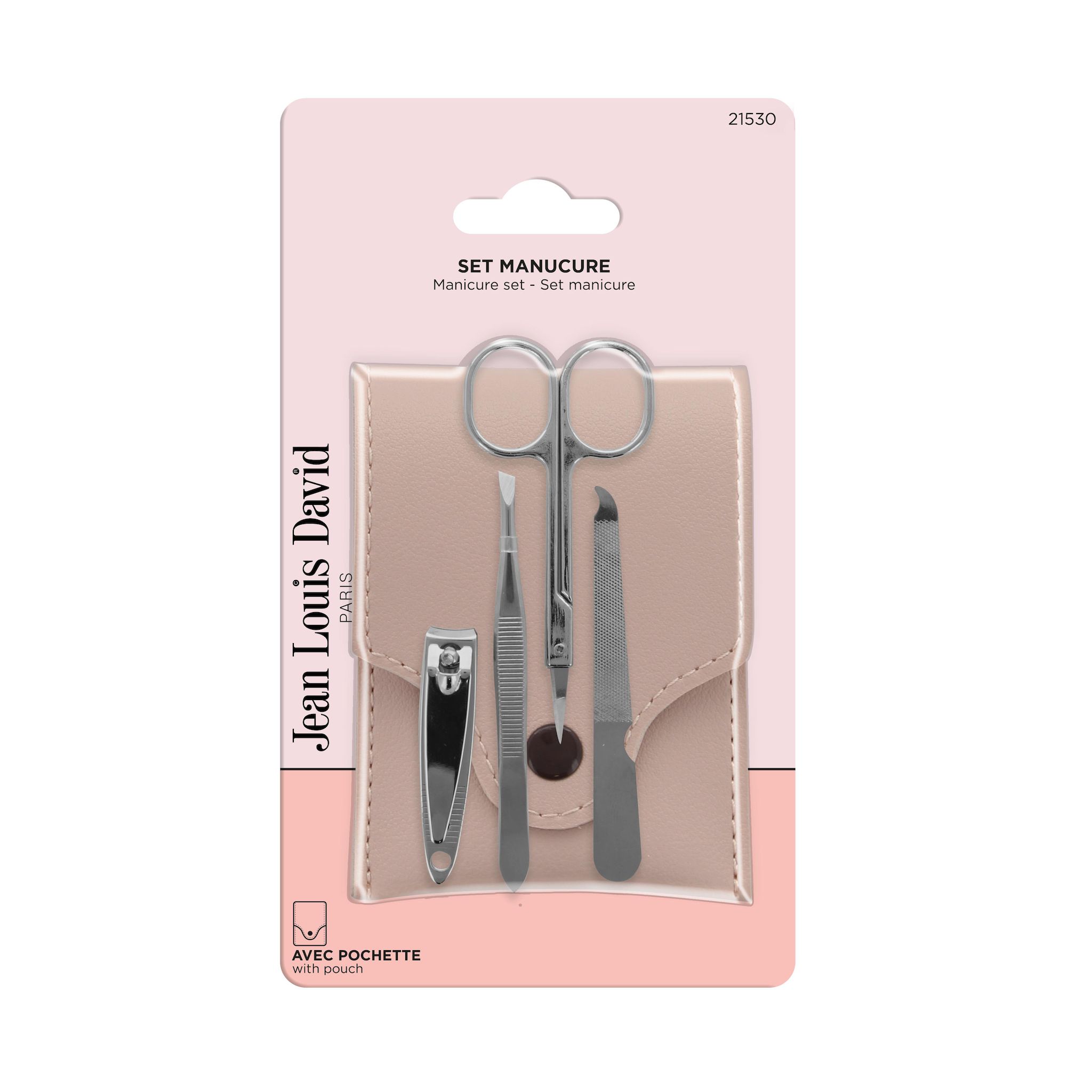 JEAN LOUIS DAVID Set manucure lime à ongles, pince à épiler, coupe-ongles, ciseaux 1 pochette+4 pièces