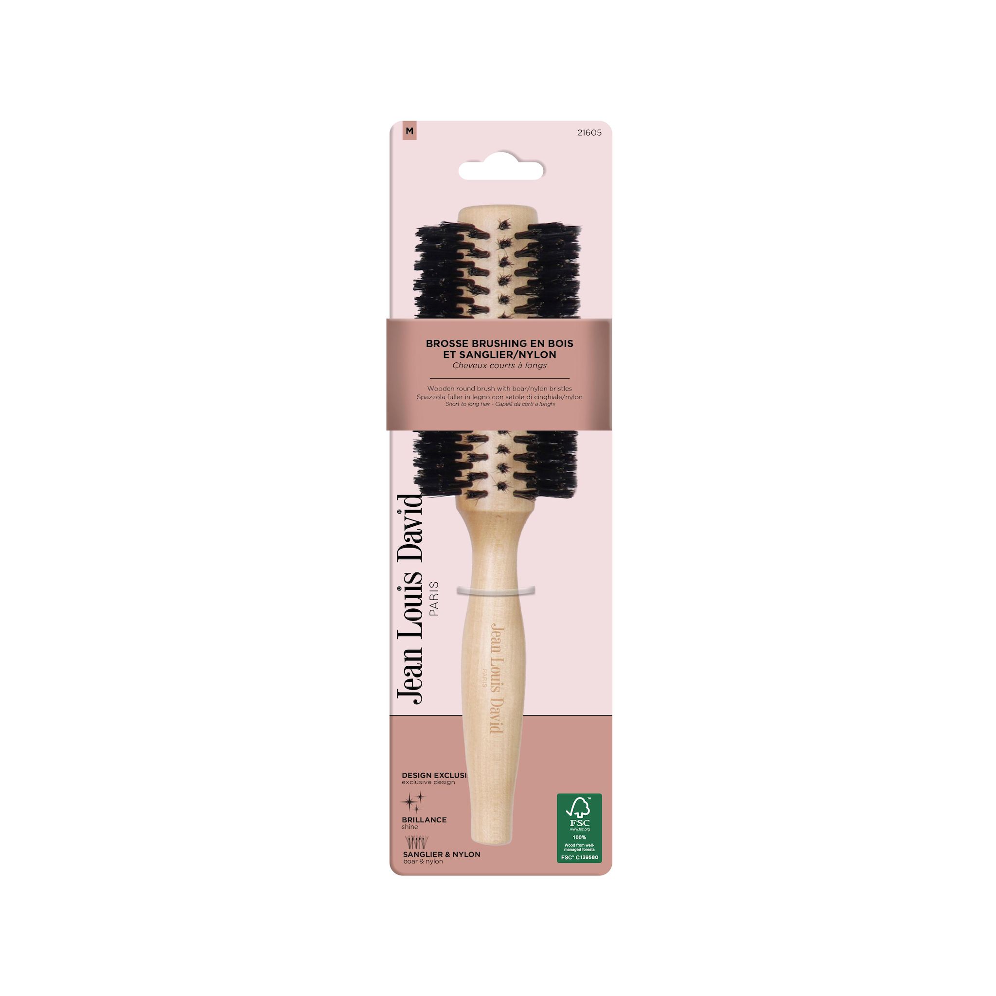 JEAN LOUIS DAVID Brosse brushing en bois et sanglier nylon 1 pièce