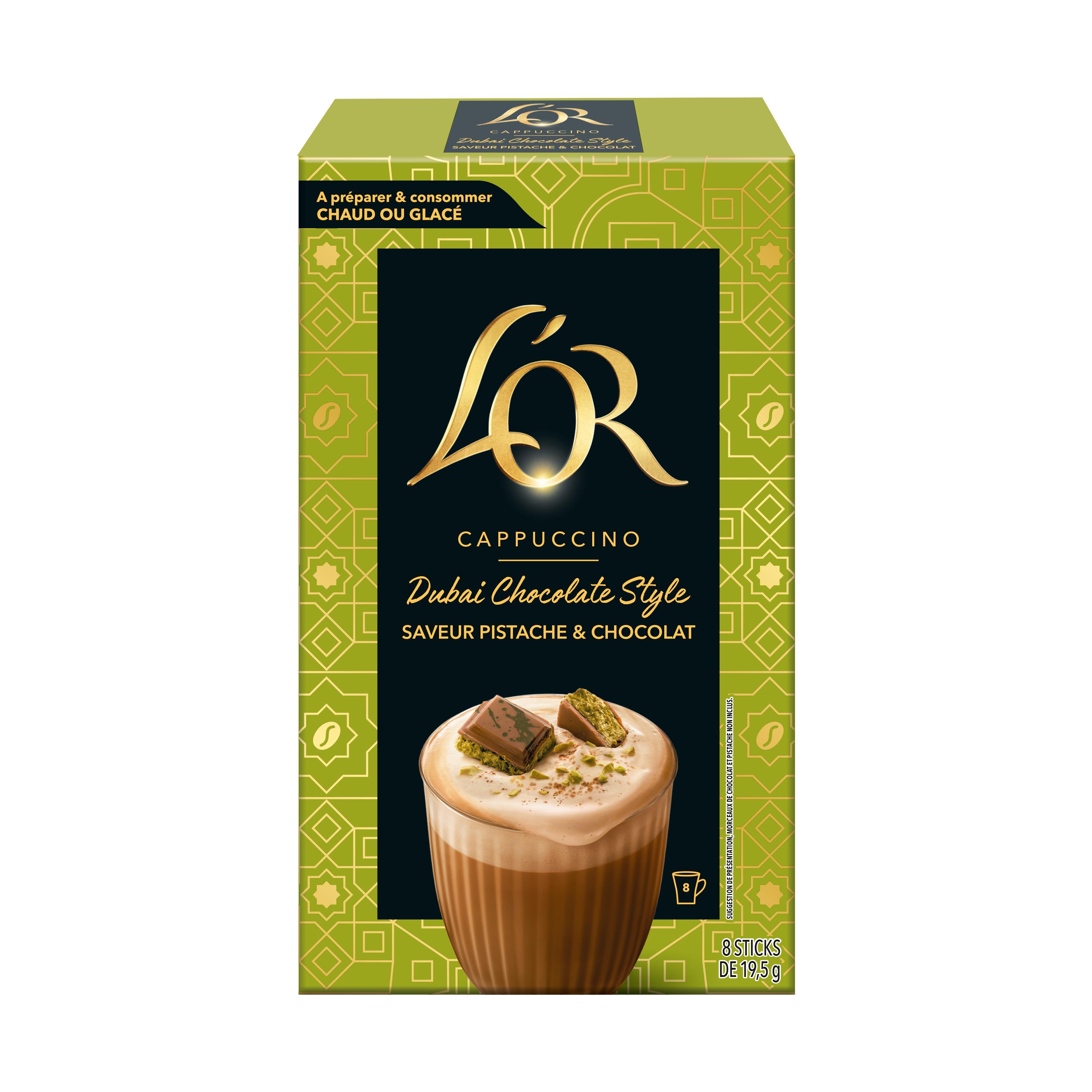 L'OR Cappuccino soluble saveur pistache et chocolat 8 sticks 156g