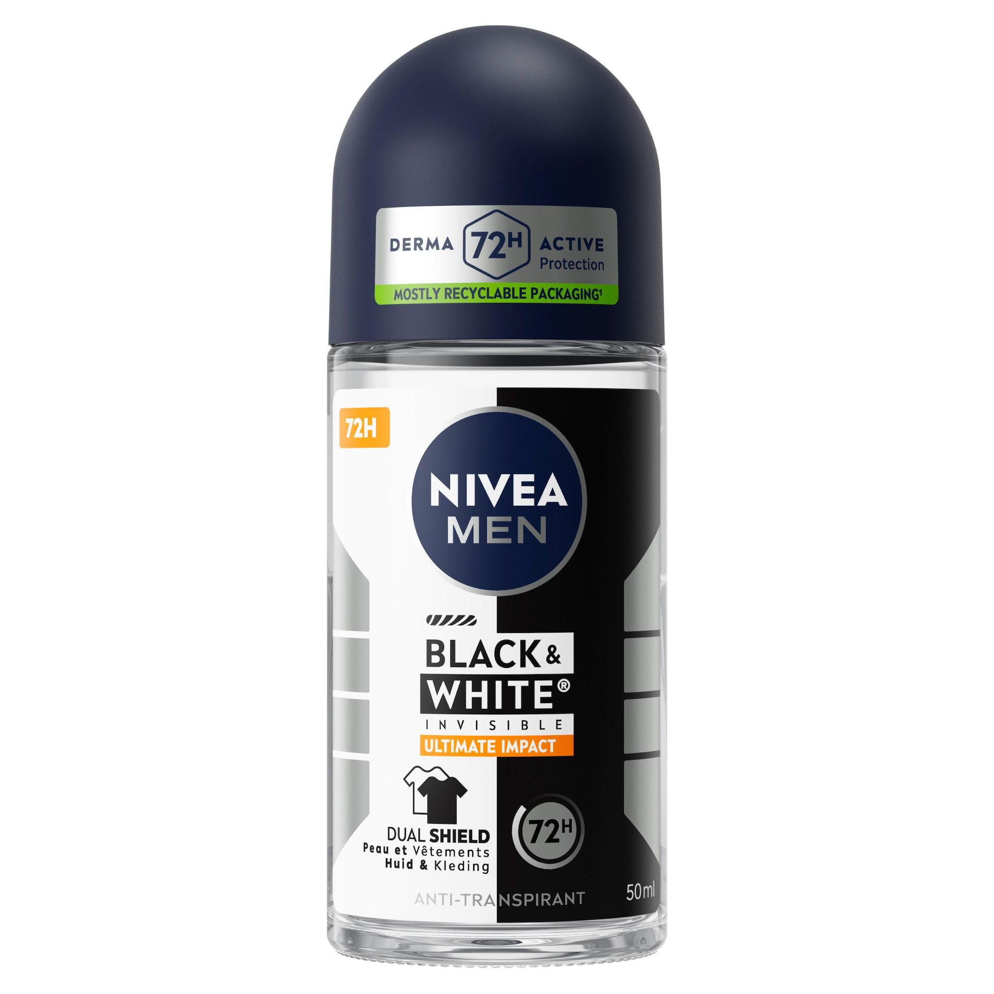 NIVEA MEN Black&White Déodorant bille invisible 72H 50ml