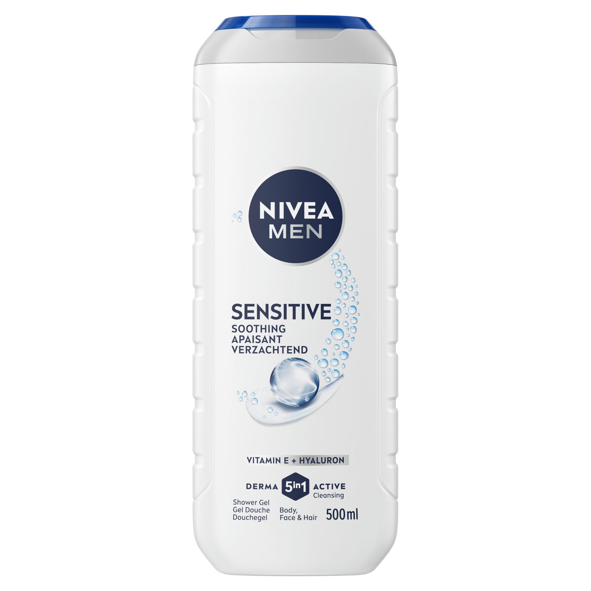 NIVEA MEN Sensitive Gel douche 5en1 apaisant vitamine E et hyaluron 500ml