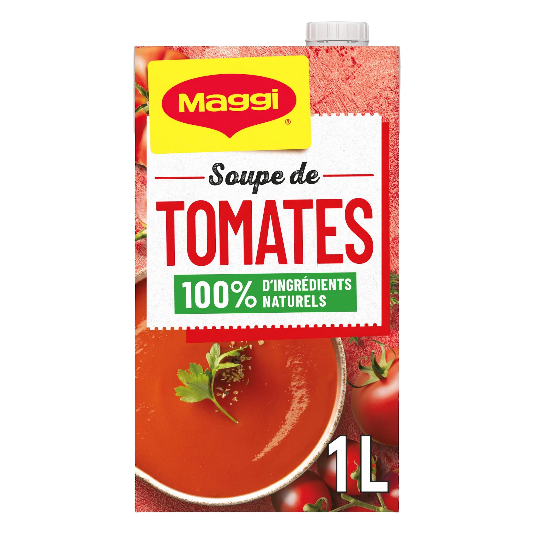 MAGGI Soupe liquide de tomates comme à la maison 100% d'ingrédients naturels 4 personnes 1l
