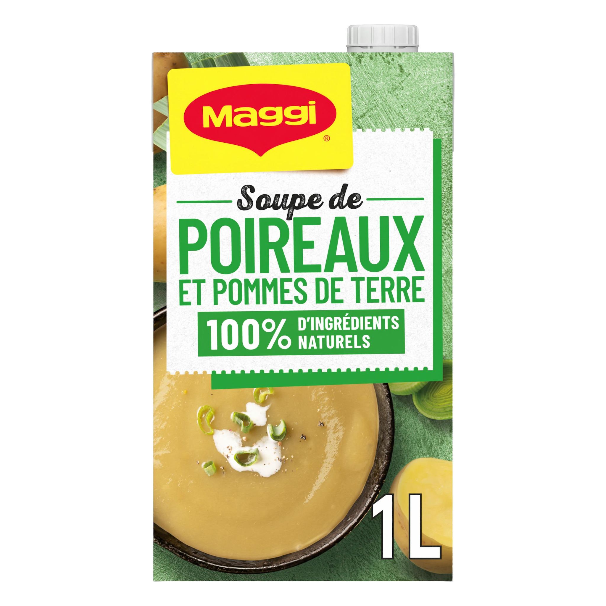 MAGGI Soupe liquide brique poireaux et pommes de terre 100% d'ingrédients naturels 4 personnes 1l