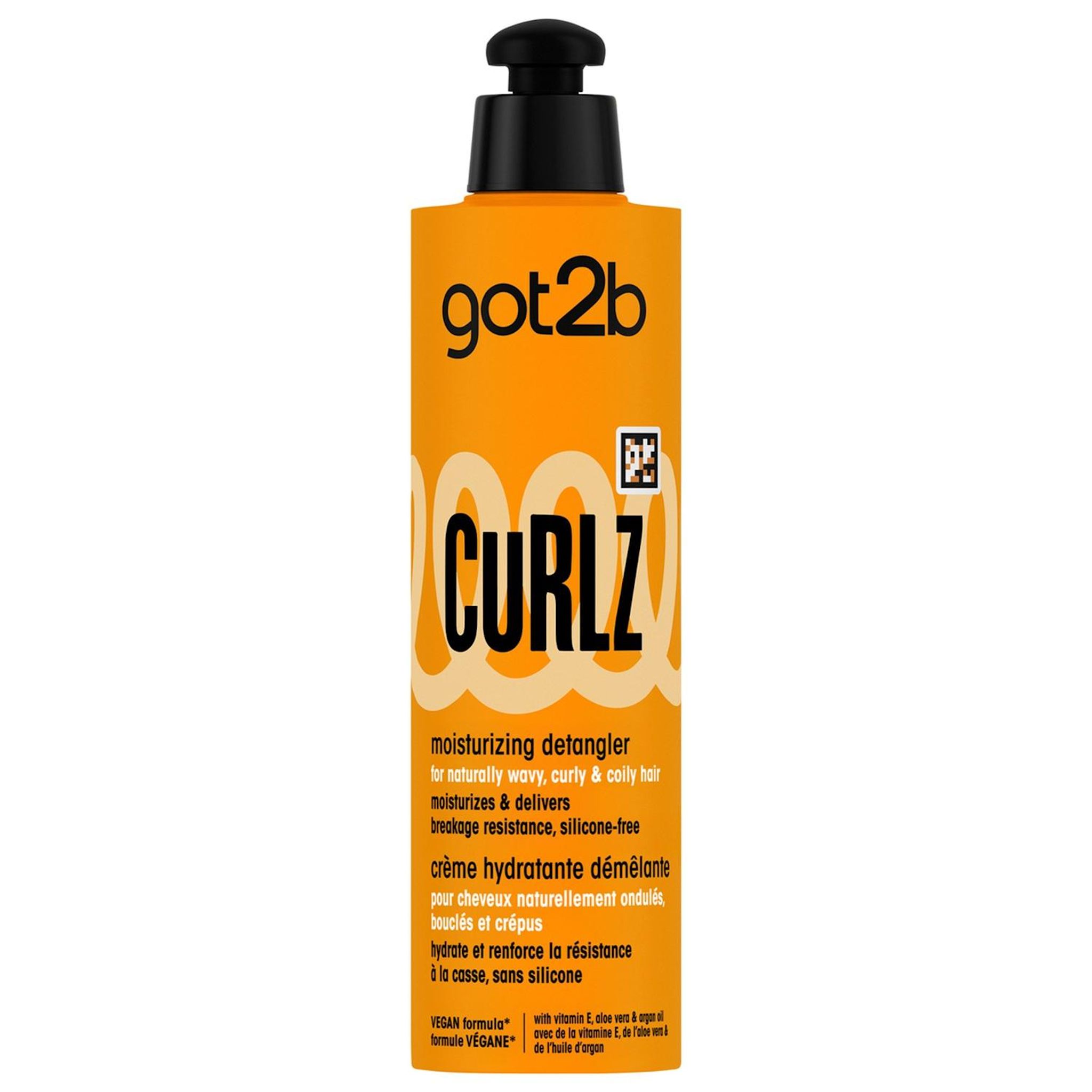 GOT2B Curlz Crème hydratante démêlante pour cheveux naturellement ondulés, bouclés, crépus à la vitamine E, aloé véra, huile d'argan 200ml