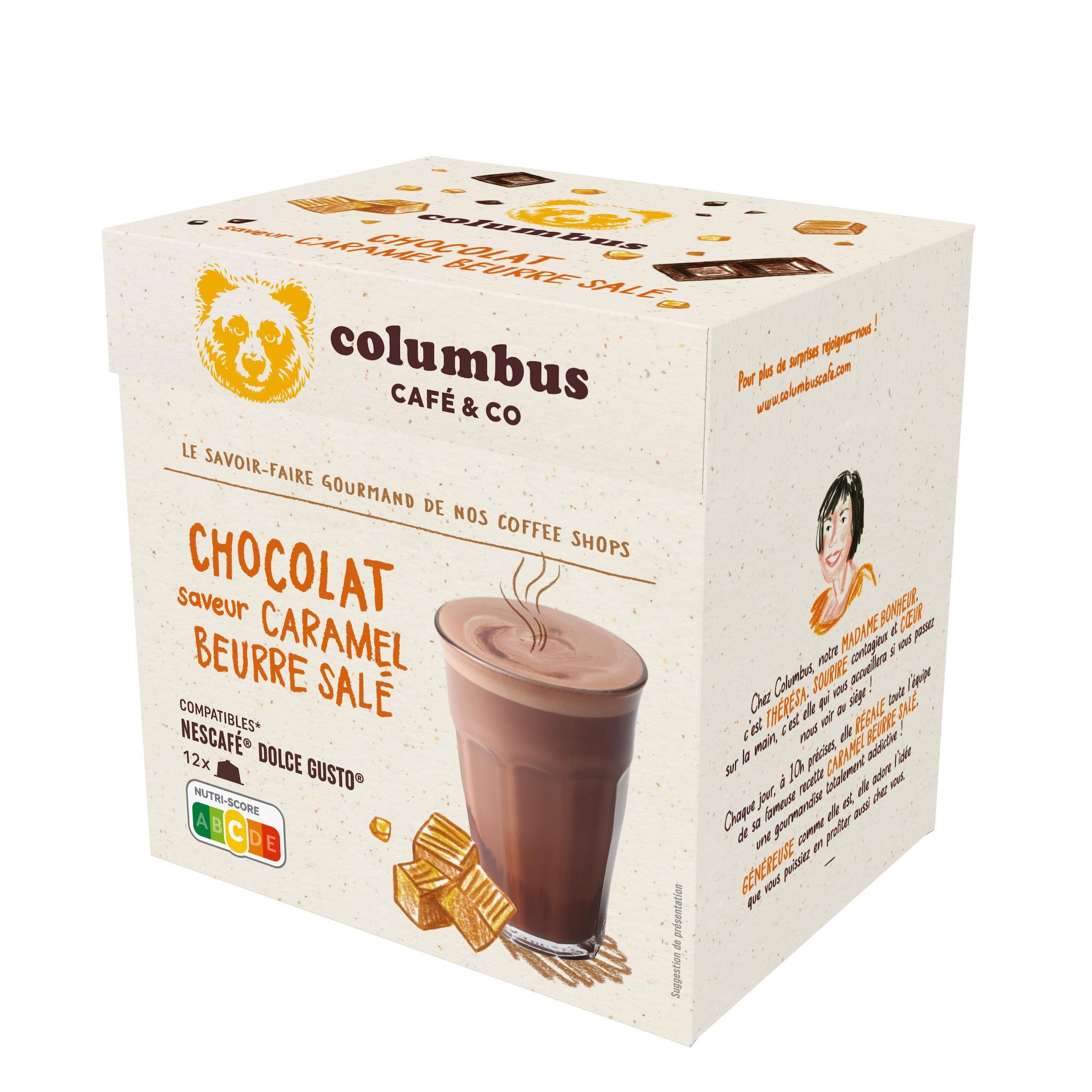 COLUMBUS Capsules de café au chocolat saveur caramel beurre salé compatibles Dolce Gusto 12 capsules 240g