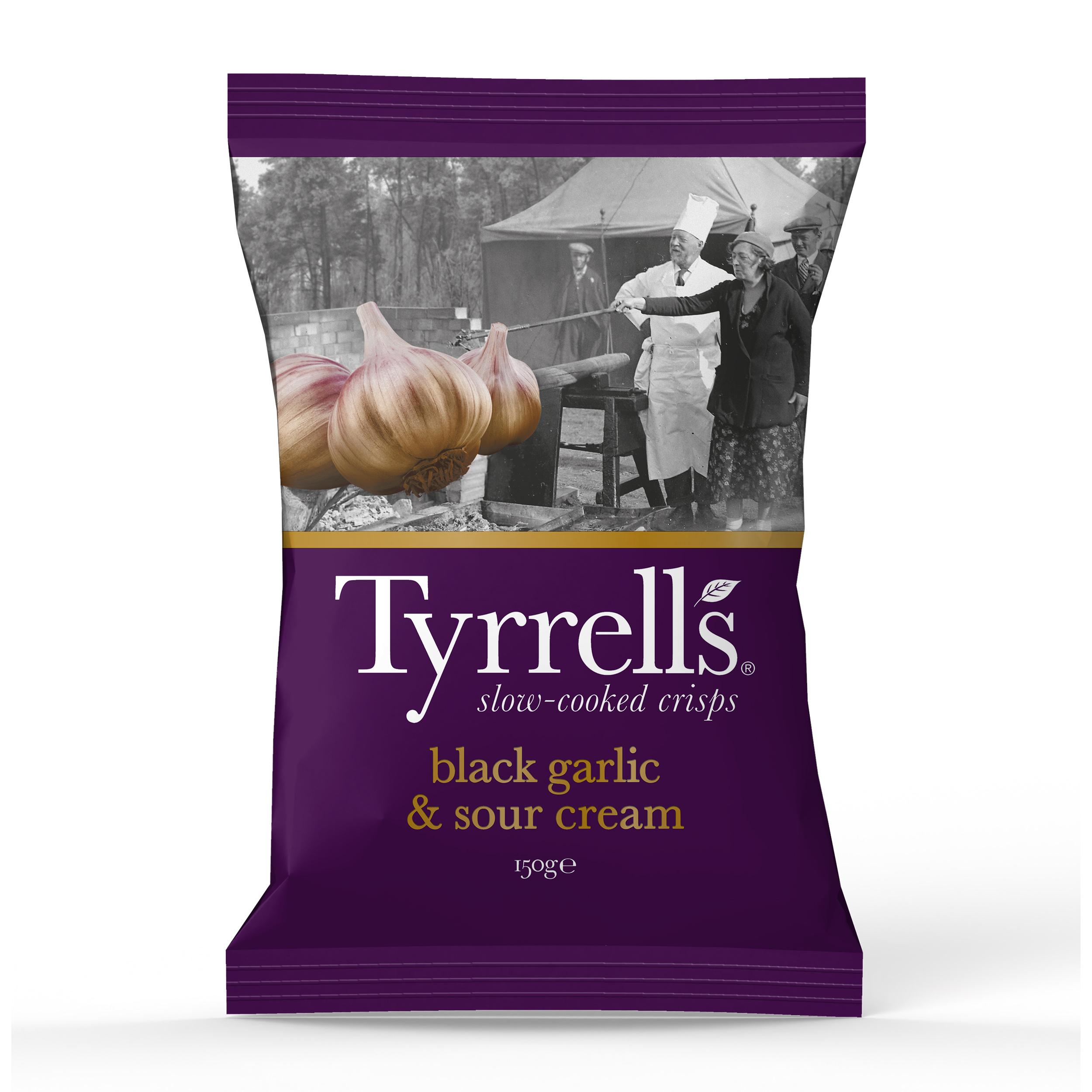 TYRRELL'S Chips de pommes de terre saveur ail noir et crème fraîche 150g
