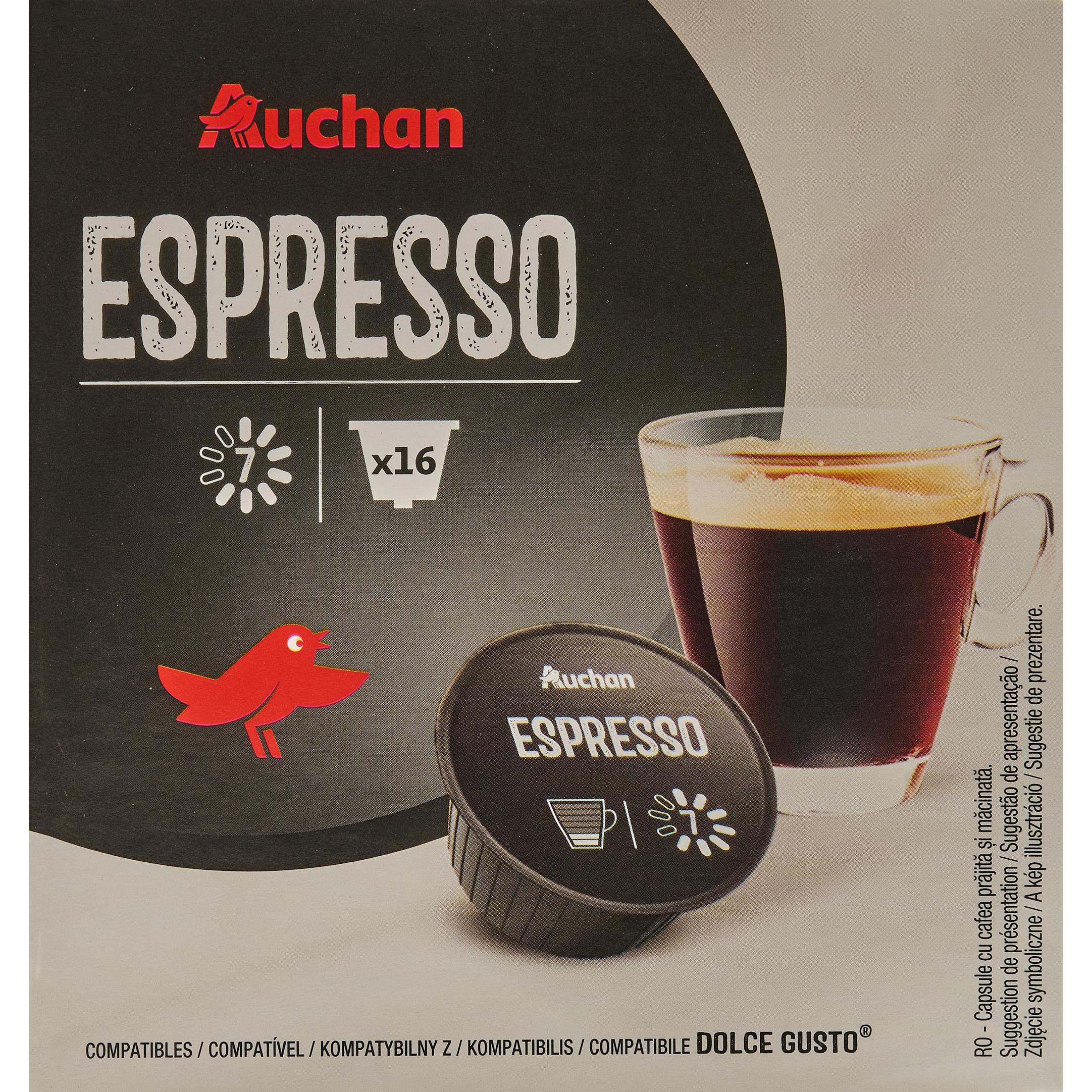 Voir la diapositive 2 : AUCHAN Capsules de café espresso compatibles Dolce Gusto 16 capsules 92g