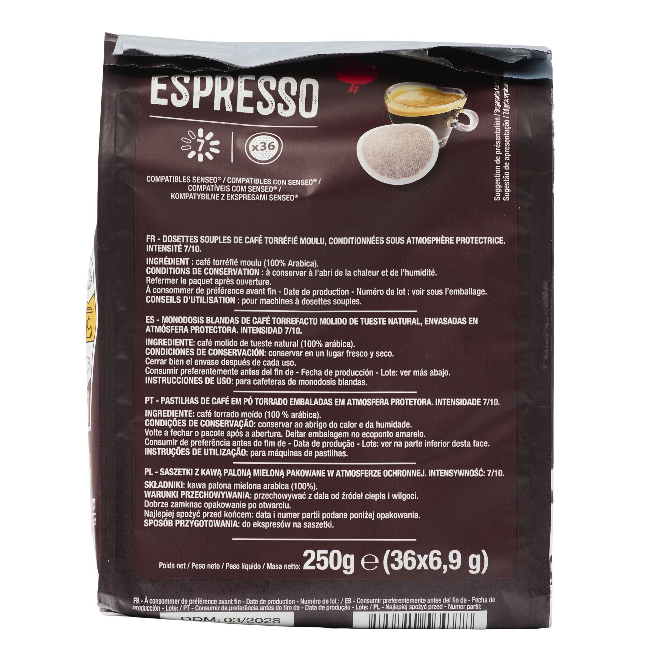 Voir la diapositive 2 : AUCHAN Dosettes de café espresso compatibles Senseo 36 dosettes 250g